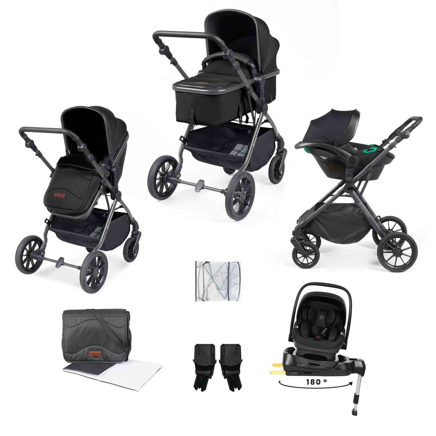 Cosmo 9 Piece Travel System with i-Size Nimbus 180° Spin Car Seat & ISOFIX Base