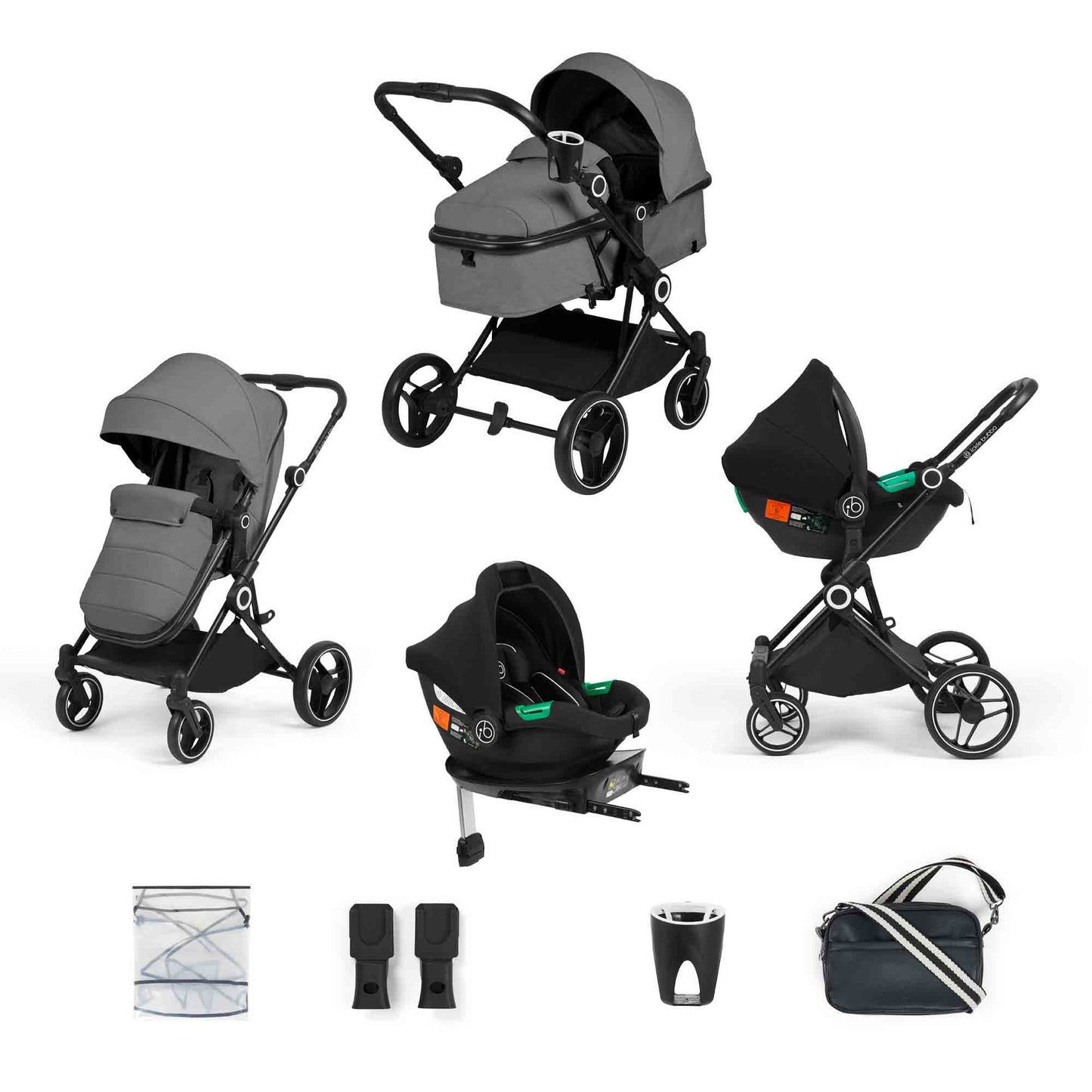 Atom 9 Piece Travel System with i-Size Cirrus Car Seat & ISOFIX Base