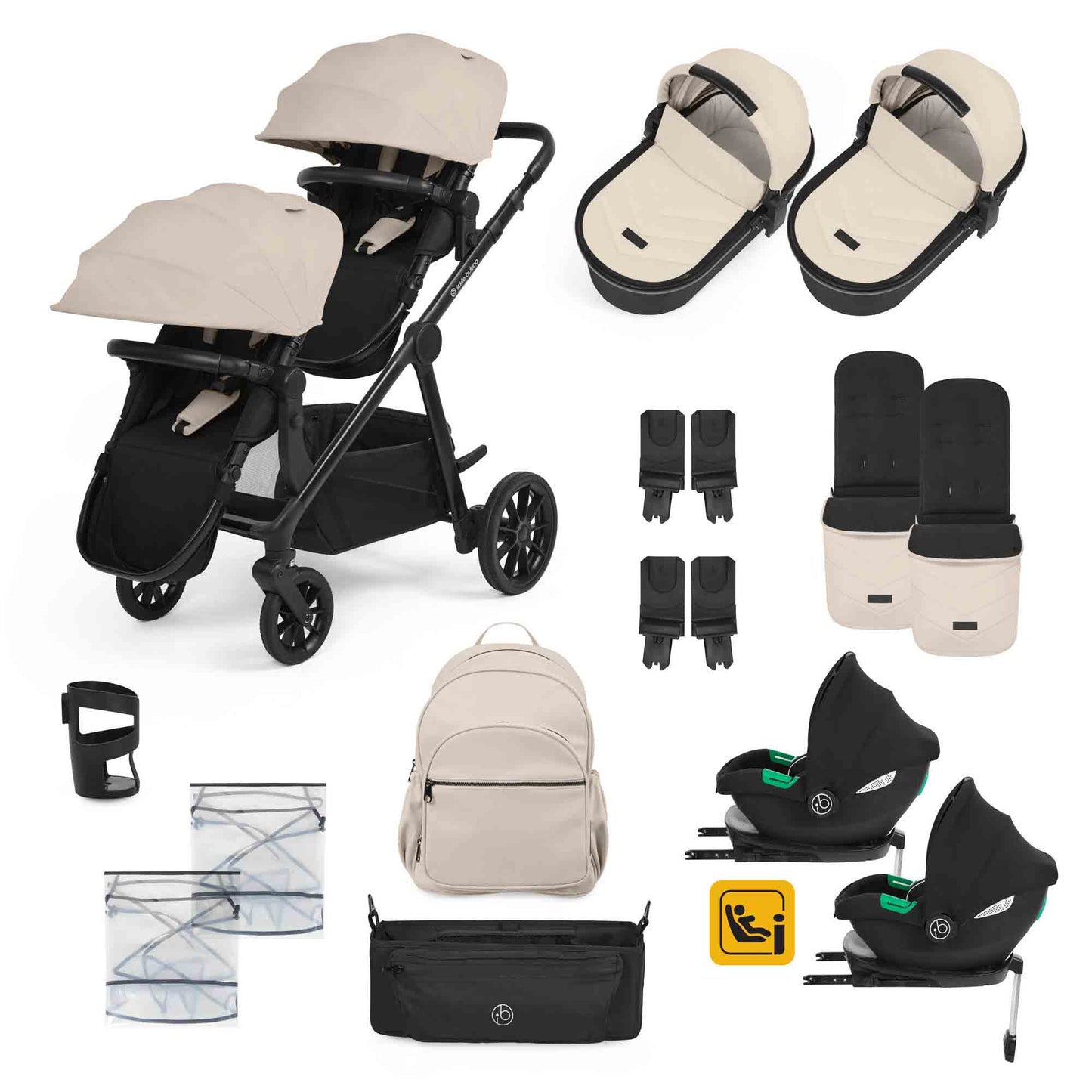 Virgo Twin 18 Piece Travel System with i-Size Cirrus Car Seats & ISOFIX Bases