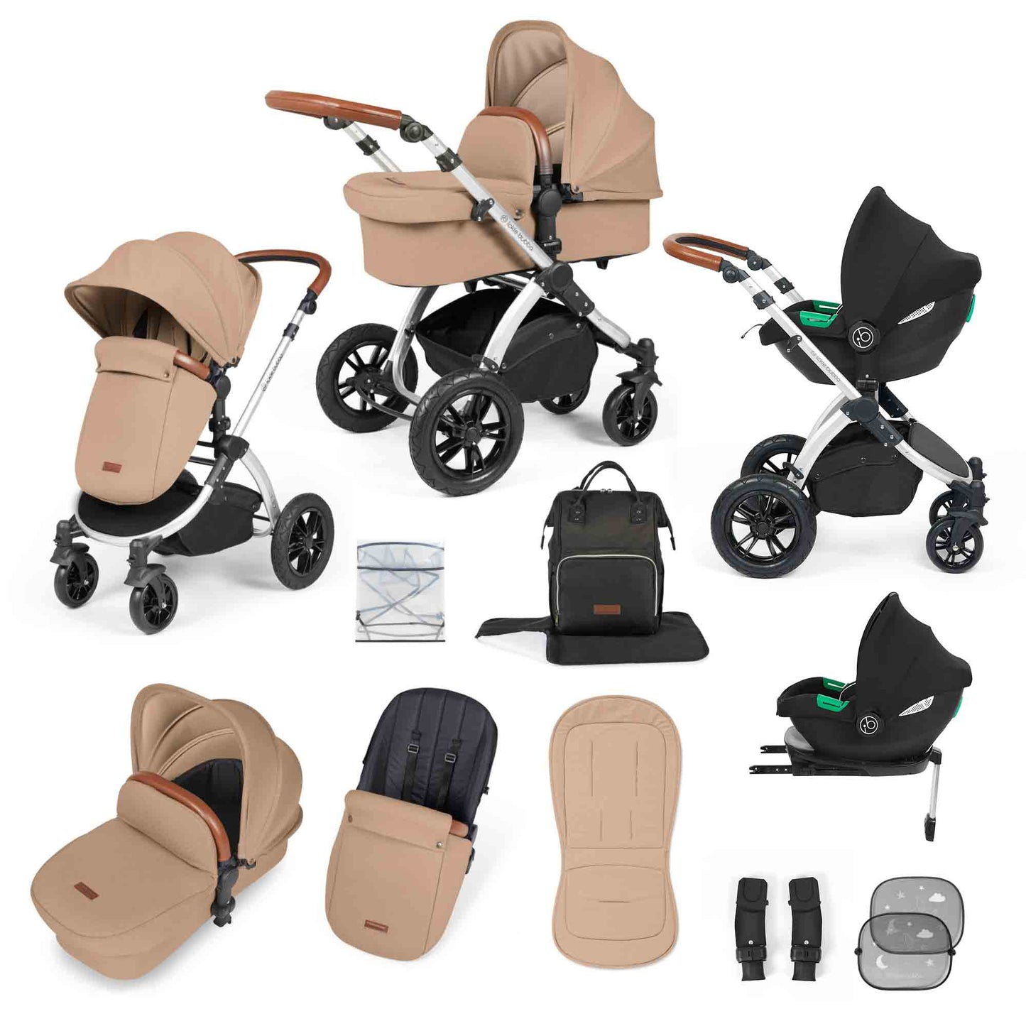Stomp Luxe (2025 Version) 12 Piece Travel System with i-Size Cirrus Car Seat & ISOFIX Base.