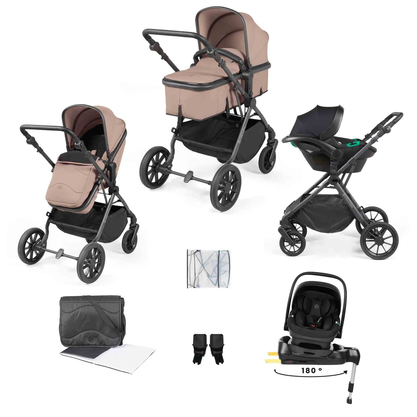 Cosmo 9 Piece Travel System with i-Size Nimbus 180° Spin Car Seat & ISOFIX Base