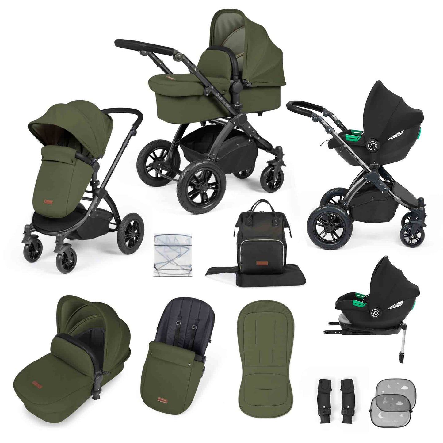 Stomp Luxe 12 Piece Travel System with i-Size Cirrus Car Seat & ISOFIX Base