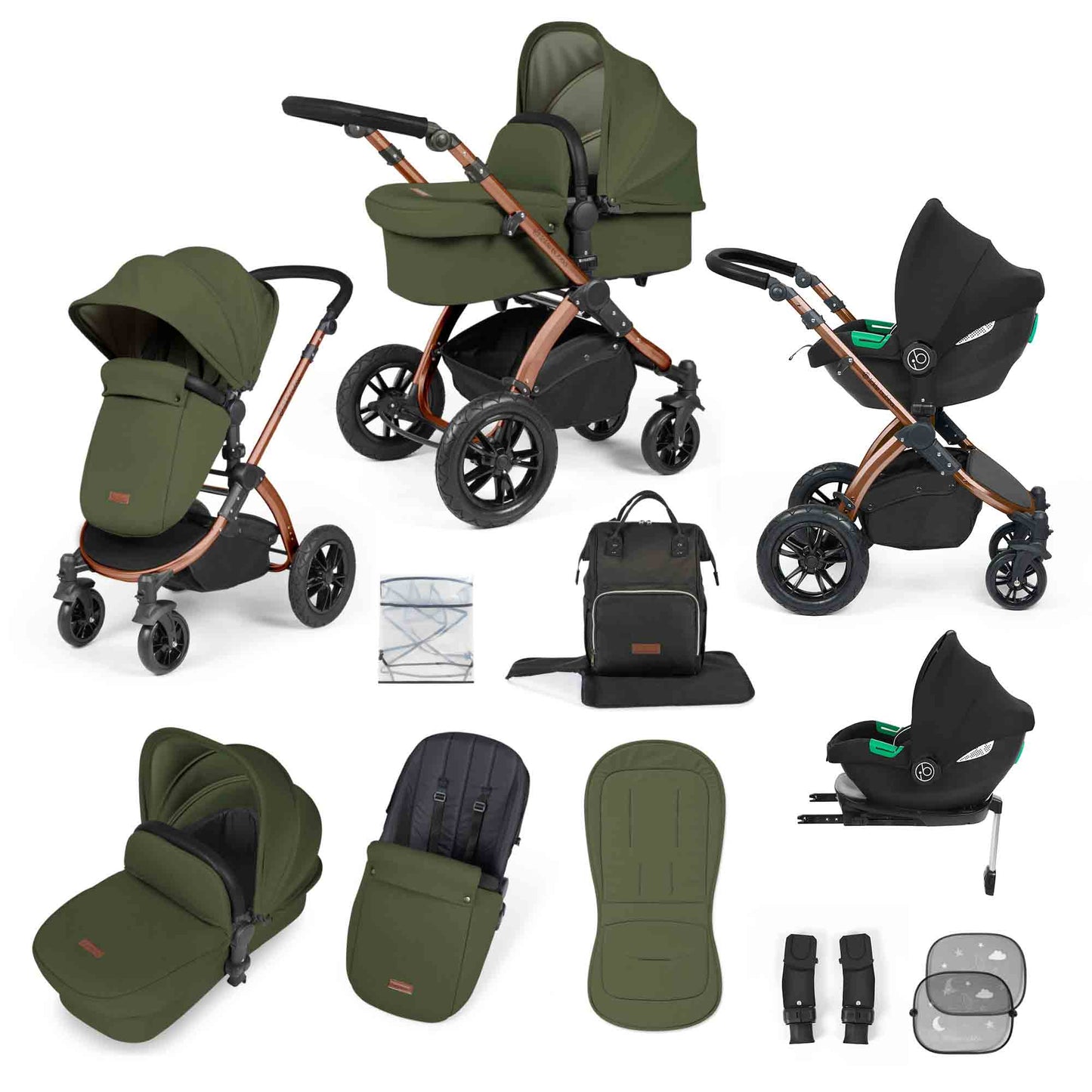 Stomp Luxe 12 Piece Travel System with i-Size Cirrus Car Seat & ISOFIX Base