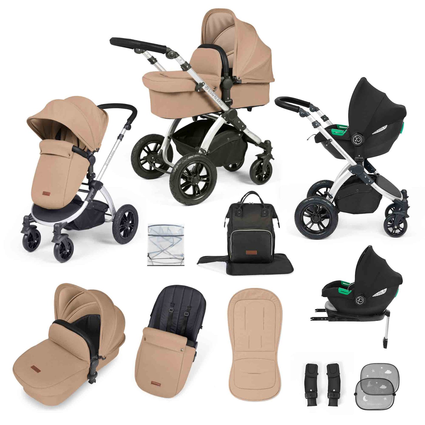 Stomp Luxe 12 Piece Travel System with i-Size Cirrus Car Seat & ISOFIX Base