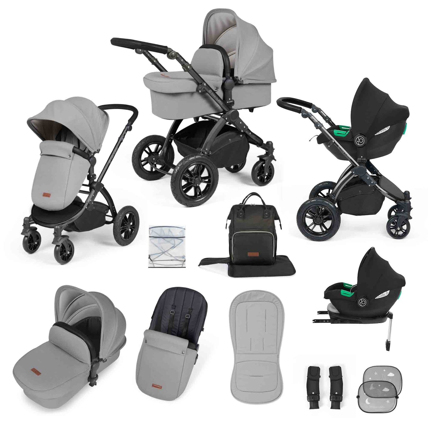 Stomp Luxe (2025 Version) 12 Piece Travel System with i-Size Stratus Car Seat & ISOFIX Base