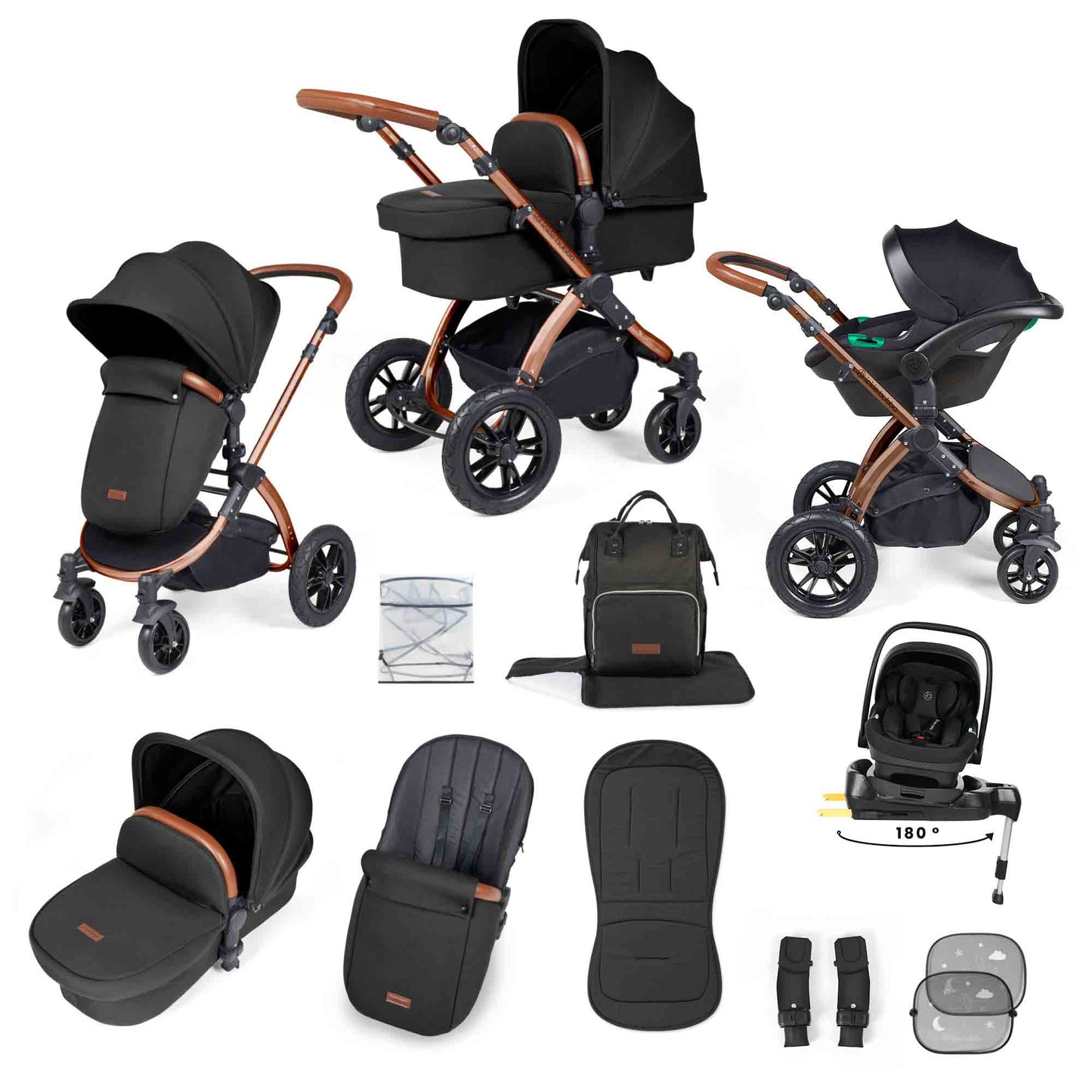 Stomp Luxe 12 Piece Travel System with i-Size Nimbus 180° Spin Car Seat & ISOFIX Base