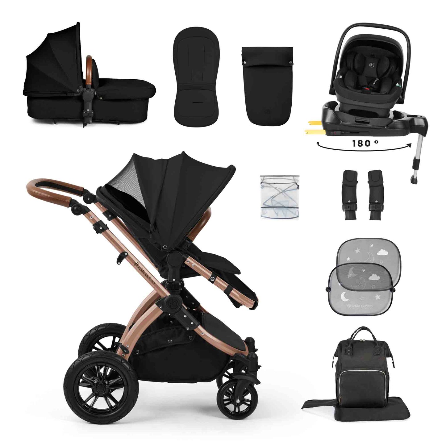 Stomp Luxe 12 Piece Travel System with i-Size Nimbus 180° Spin Car Seat & ISOFIX Base