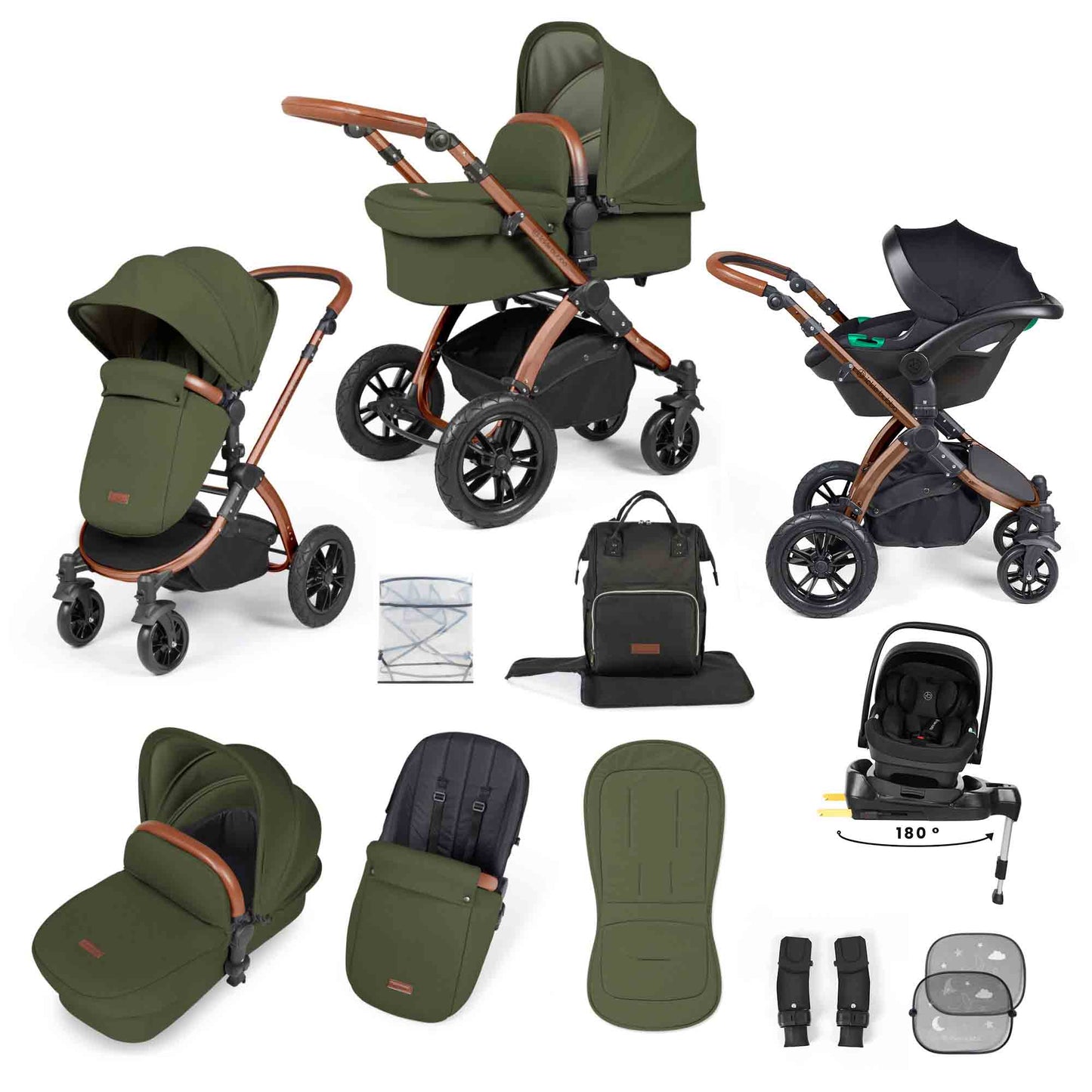 Stomp Luxe 12 Piece Travel System with i-Size Nimbus 180° Spin Car Seat & ISOFIX Base