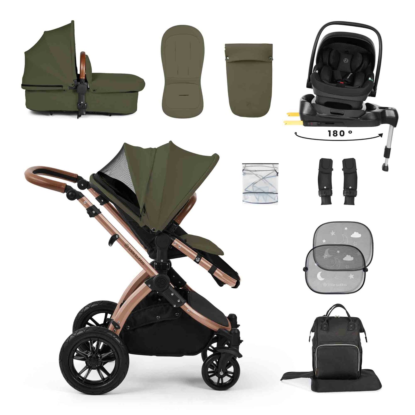 Stomp Luxe 12 Piece Travel System with i-Size Nimbus 180° Spin Car Seat & ISOFIX Base