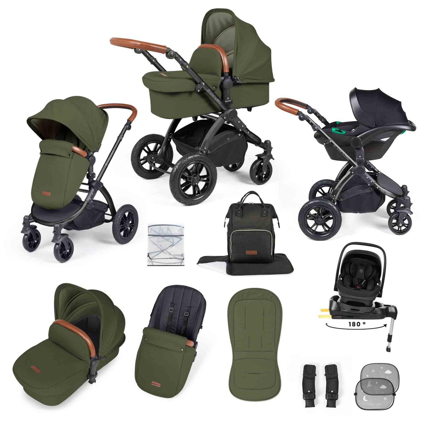 Stomp Luxe 12 Piece Travel System with i-Size Nimbus 180° Spin Car Seat & ISOFIX Base