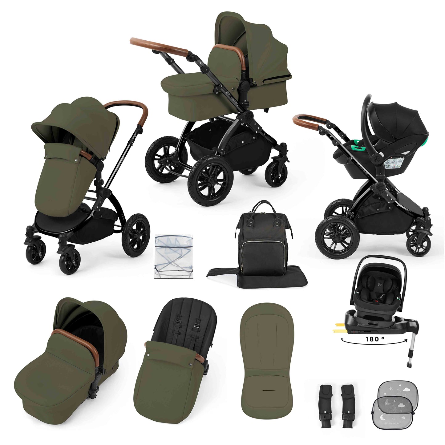 Stomp Luxe 12 Piece Travel System with i-Size Nimbus 180° Spin Car Seat & ISOFIX Base