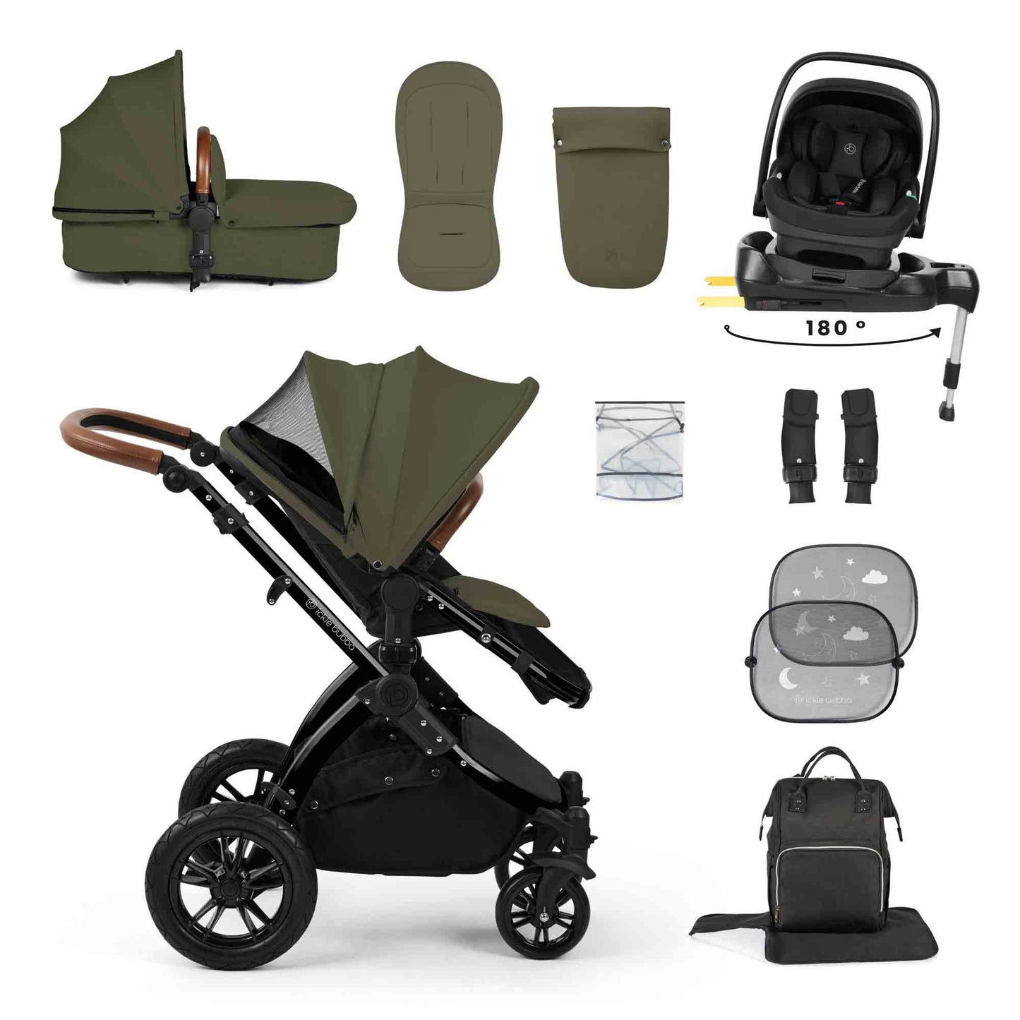 Stomp Luxe 12 Piece Travel System with i-Size Nimbus 180° Spin Car Seat & ISOFIX Base