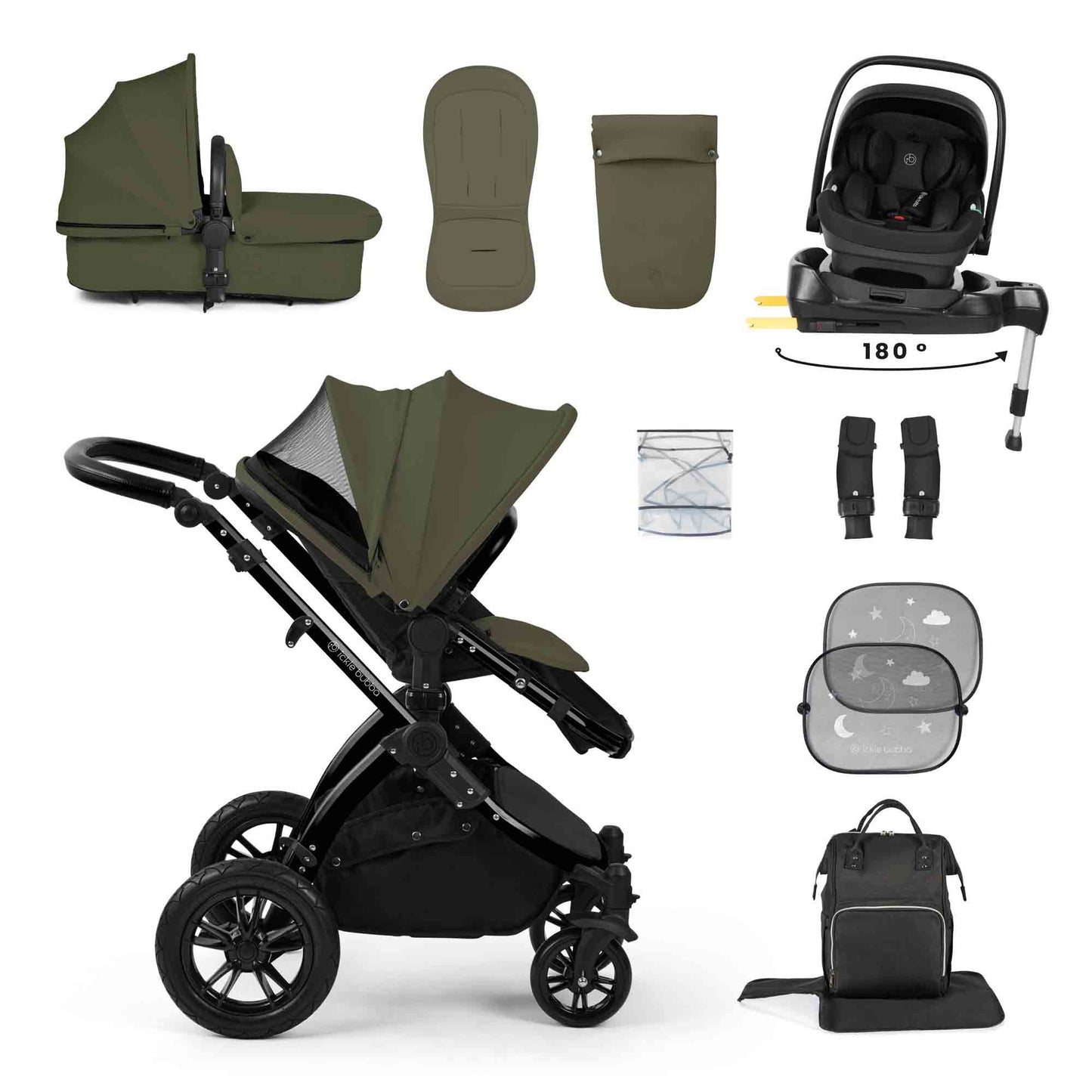 Stomp Luxe 12 Piece Travel System with i-Size Nimbus 180° Spin Car Seat & ISOFIX Base