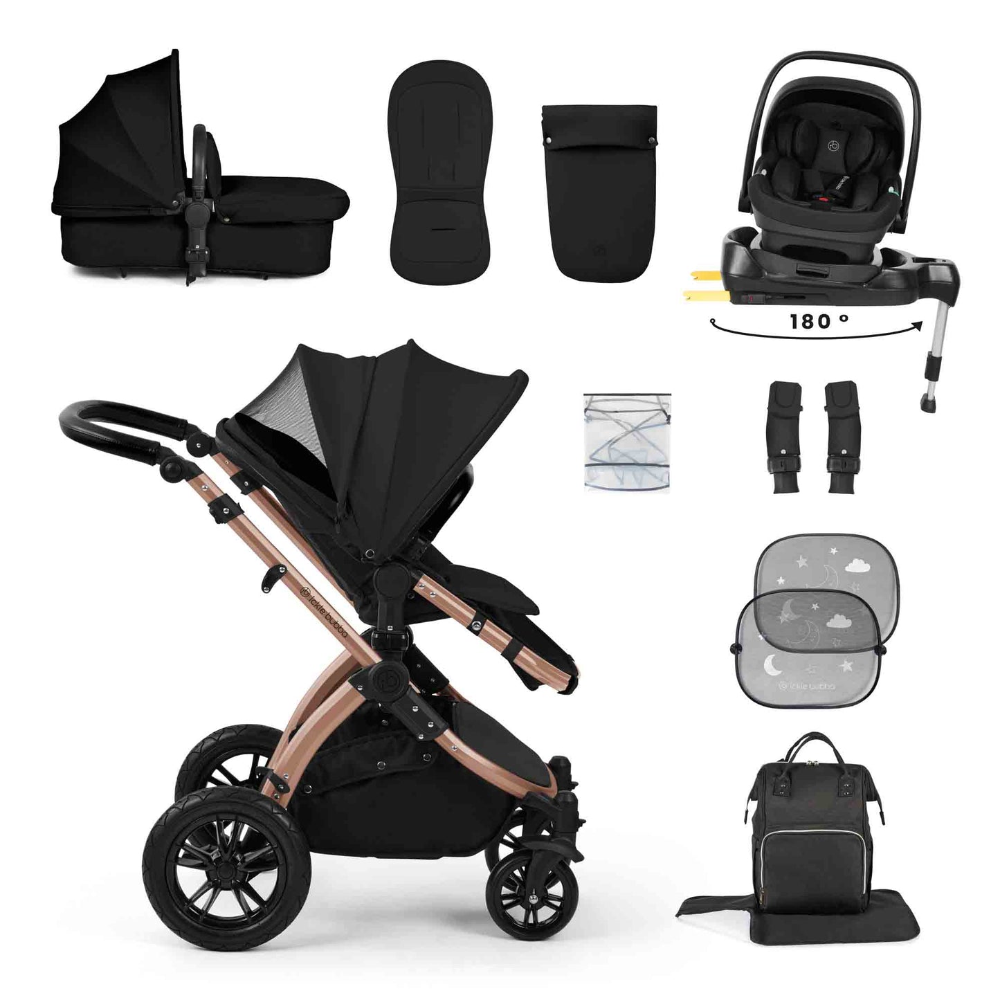 Stomp Luxe 12 Piece Travel System with i-Size Nimbus 180° Spin Car Seat & ISOFIX Base