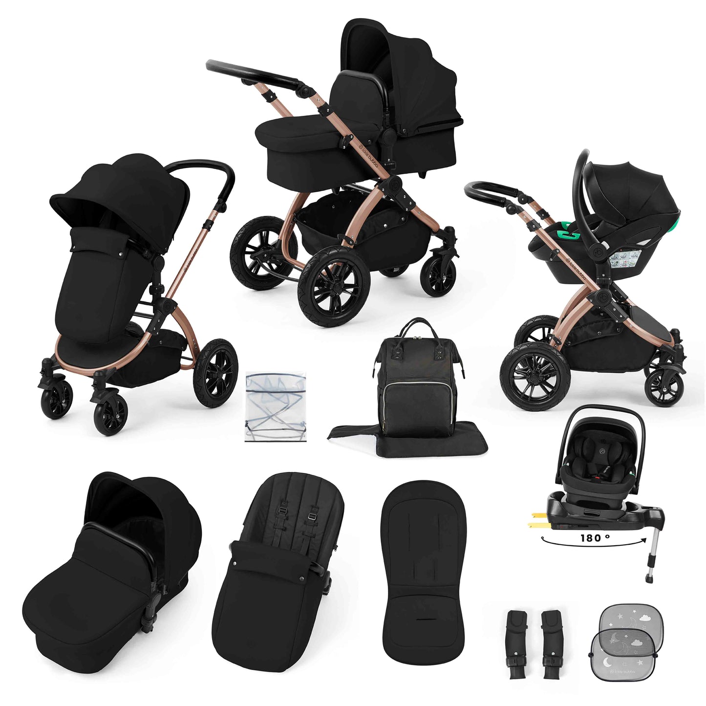 Stomp Luxe 12 Piece Travel System with i-Size Nimbus 180° Spin Car Seat & ISOFIX Base