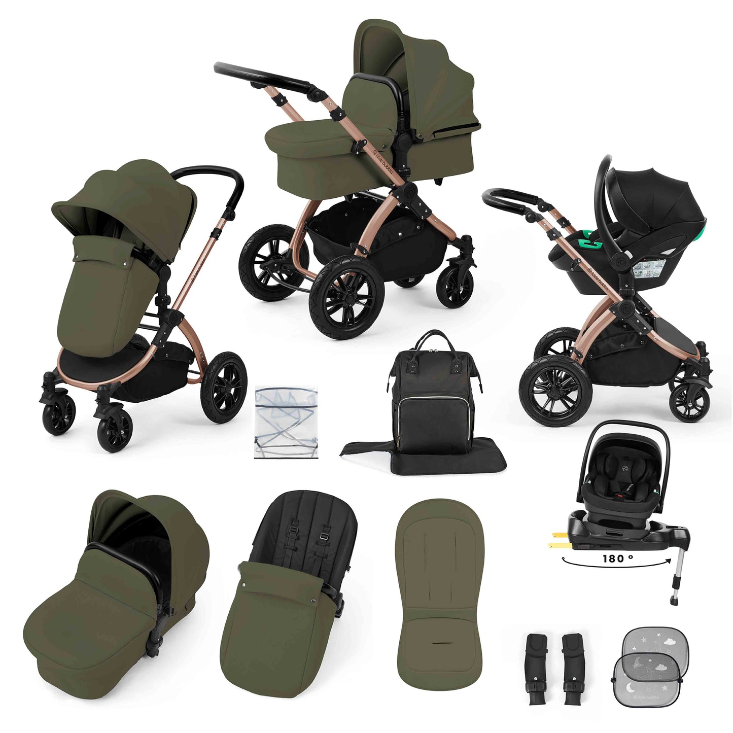 Stomp Luxe 12 Piece Travel System with i-Size Nimbus 180° Spin Car Seat & ISOFIX Base