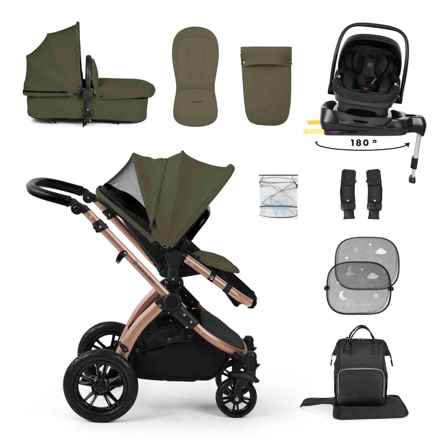 Stomp Luxe 12 Piece Travel System with i-Size Nimbus 180° Spin Car Seat & ISOFIX Base