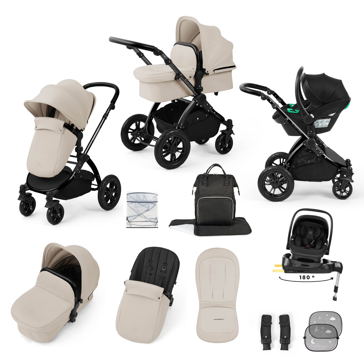 Stomp Luxe 12 Piece Travel System with i-Size Nimbus 180° Spin Car Seat & ISOFIX Base