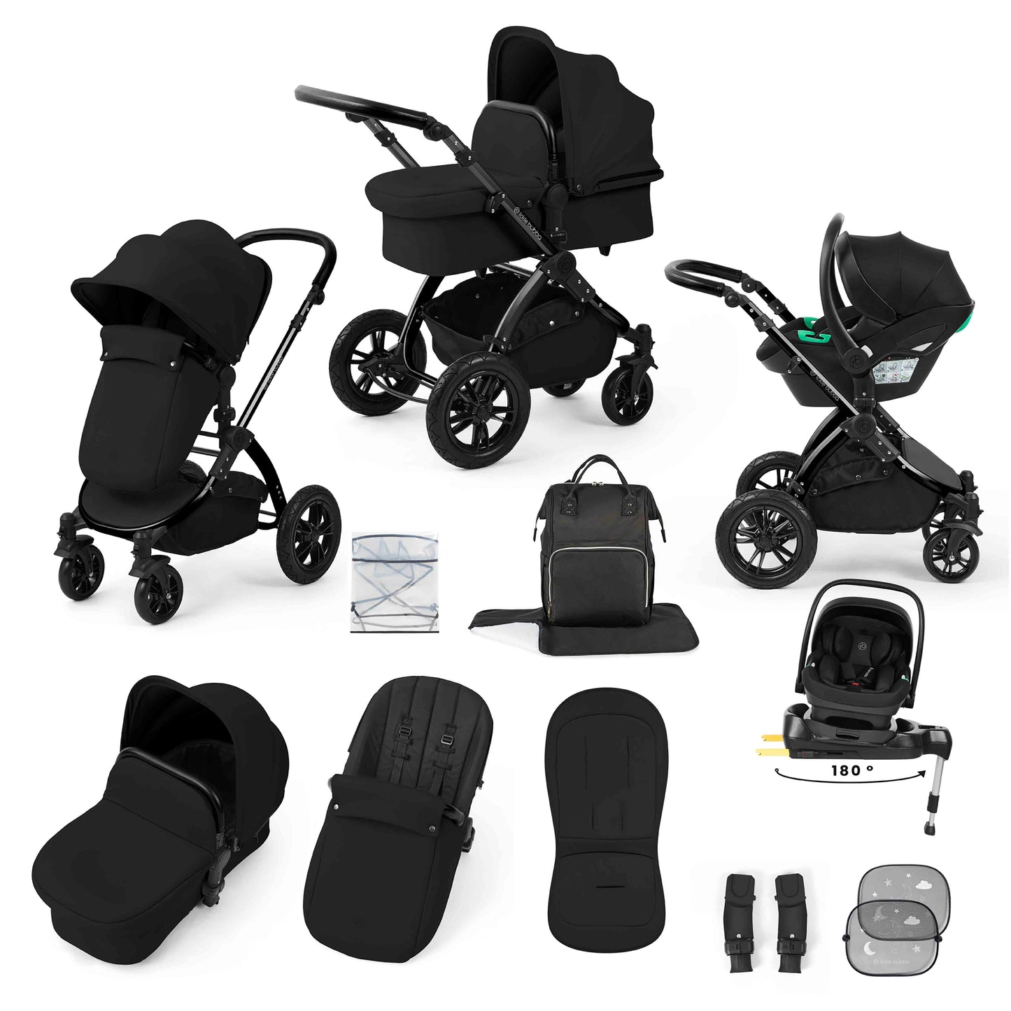 Stomp Luxe 12 Piece Travel System with i-Size Nimbus 180° Spin Car Seat & ISOFIX Base