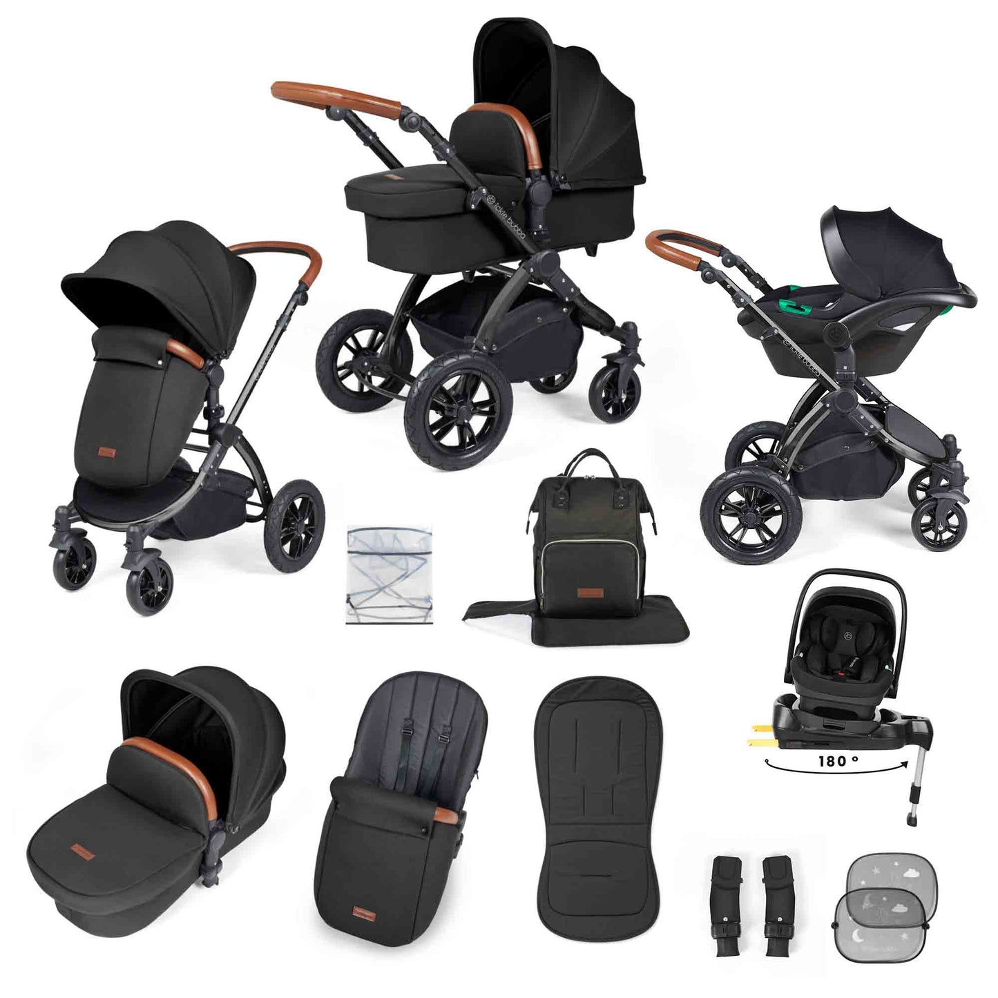 Stomp Luxe 12 Piece Travel System with i-Size Nimbus 180° Spin Car Seat & ISOFIX Base