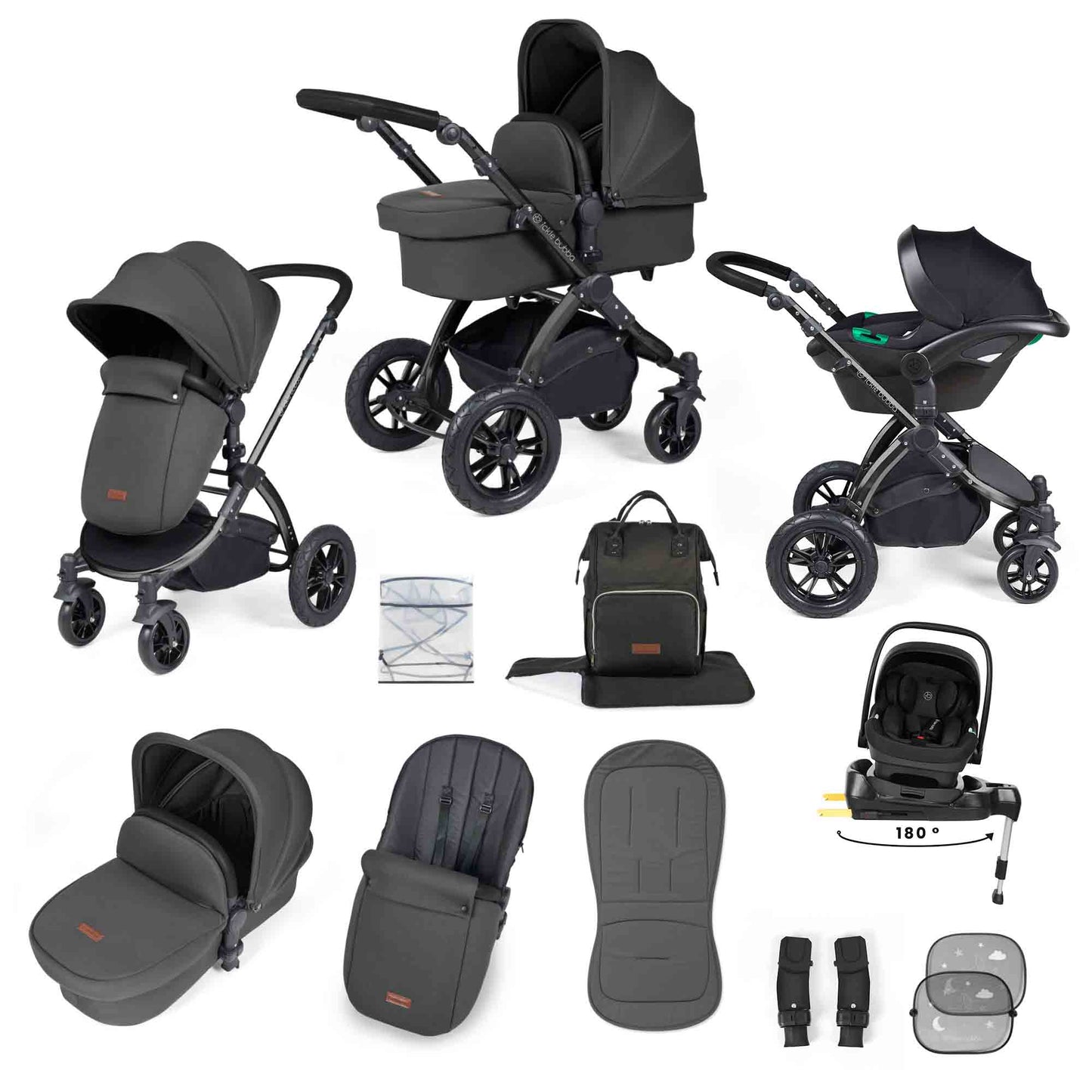 Stomp Luxe 12 Piece Travel System with i-Size Nimbus 180° Spin Car Seat & ISOFIX Base