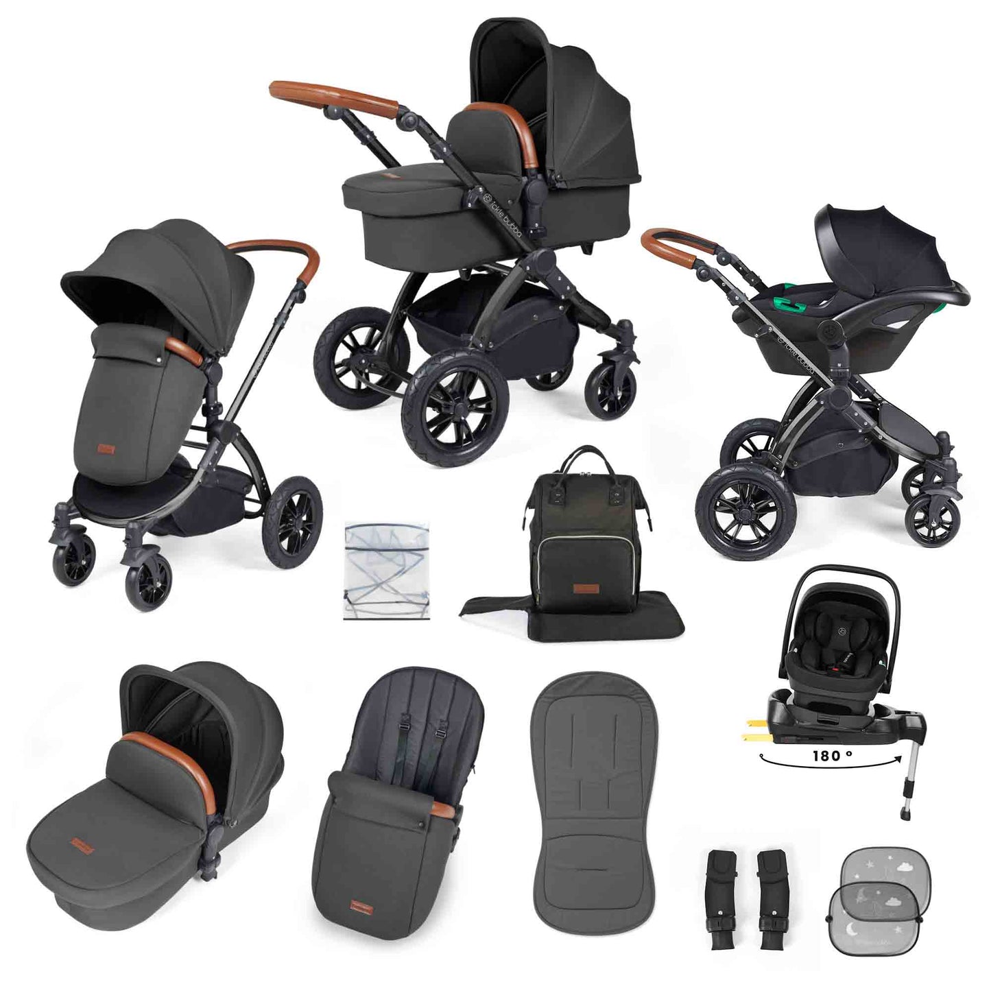 Stomp Luxe 12 Piece Travel System with i-Size Nimbus 180° Spin Car Seat & ISOFIX Base