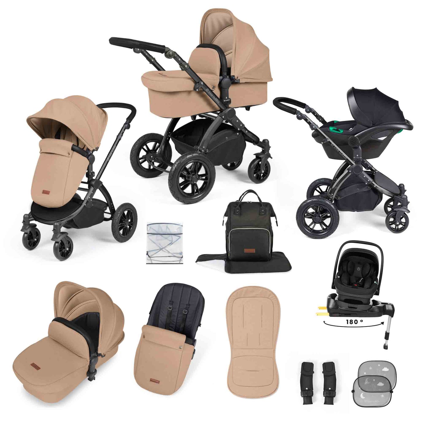 Stomp Luxe 12 Piece Travel System with i-Size Nimbus 180° Spin Car Seat & ISOFIX Base