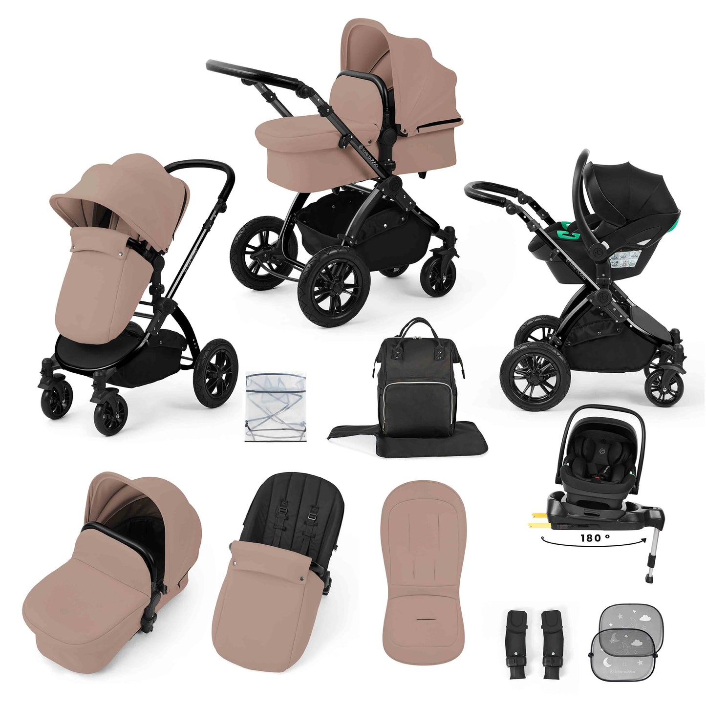 Stomp Luxe 12 Piece Travel System with i-Size Nimbus 180° Spin Car Seat & ISOFIX Base