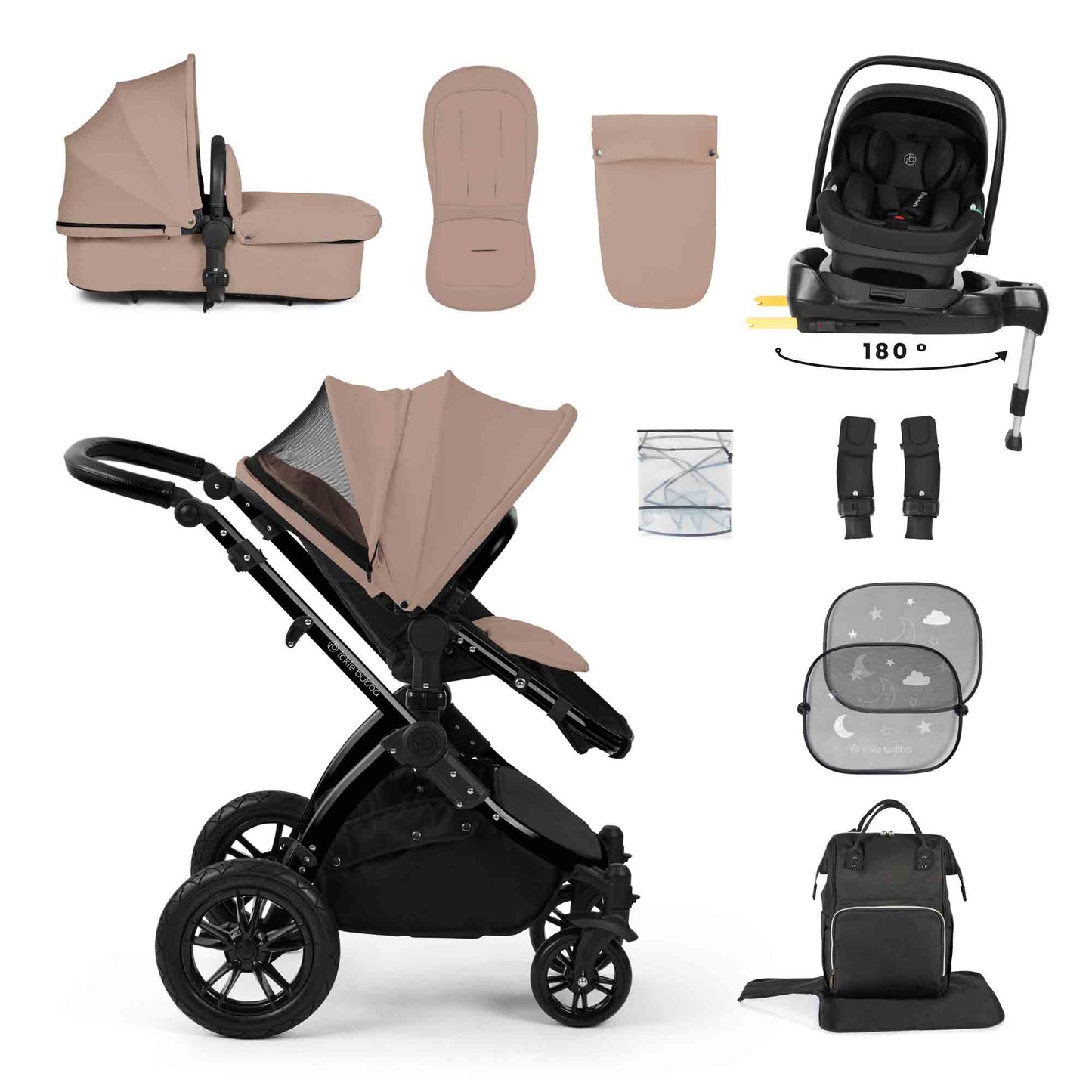 Stomp Luxe 12 Piece Travel System with i-Size Nimbus 180° Spin Car Seat & ISOFIX Base