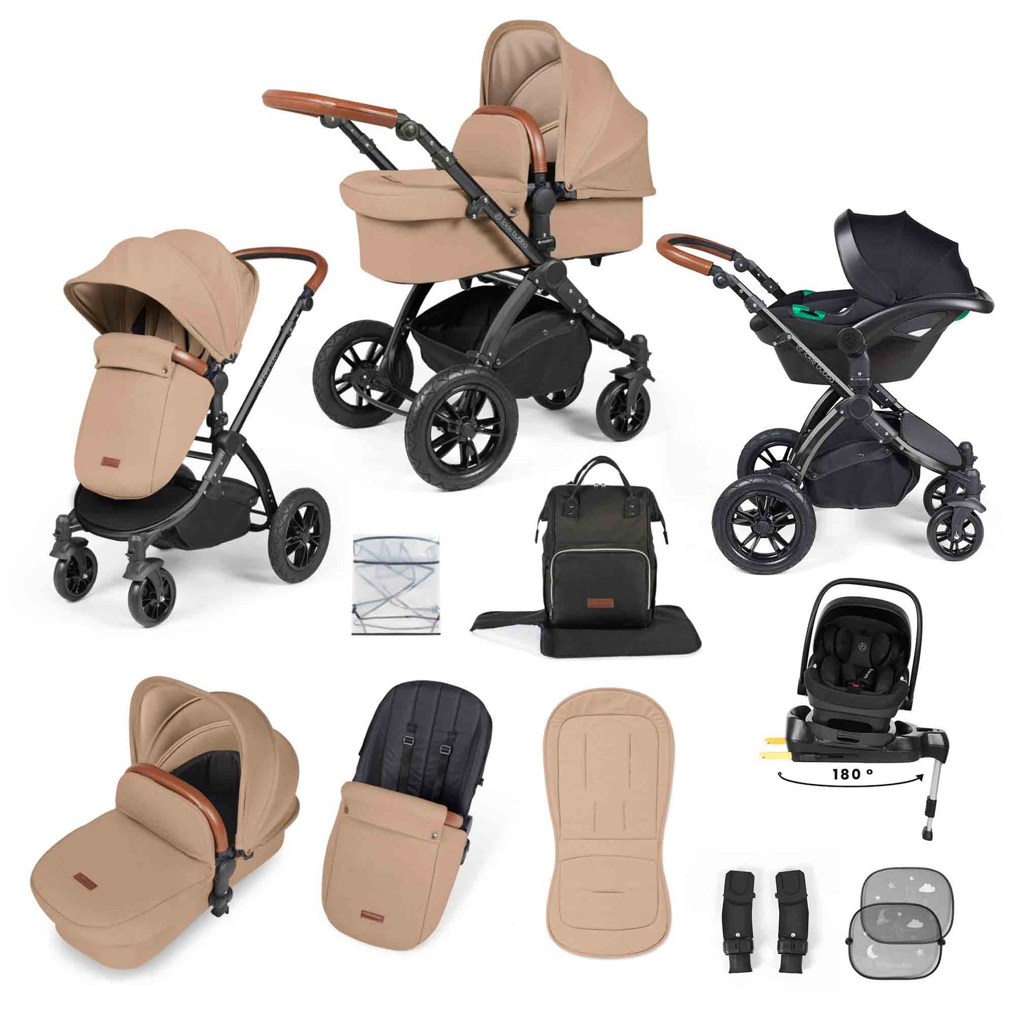 Stomp Luxe 12 Piece Travel System with i-Size Nimbus 180° Spin Car Seat & ISOFIX Base