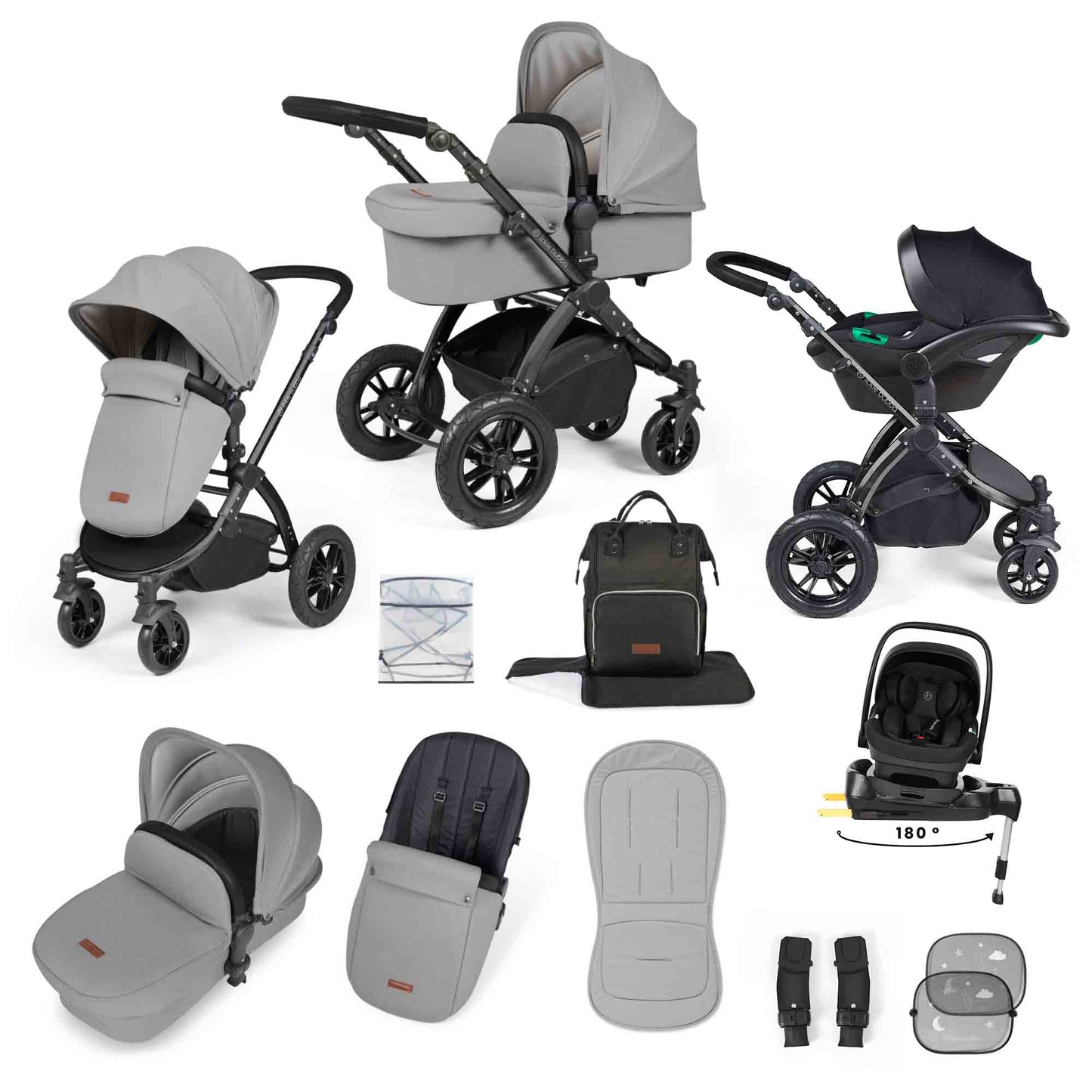 Stomp Luxe 12 Piece Travel System with i-Size Nimbus 180° Spin Car Seat & ISOFIX Base