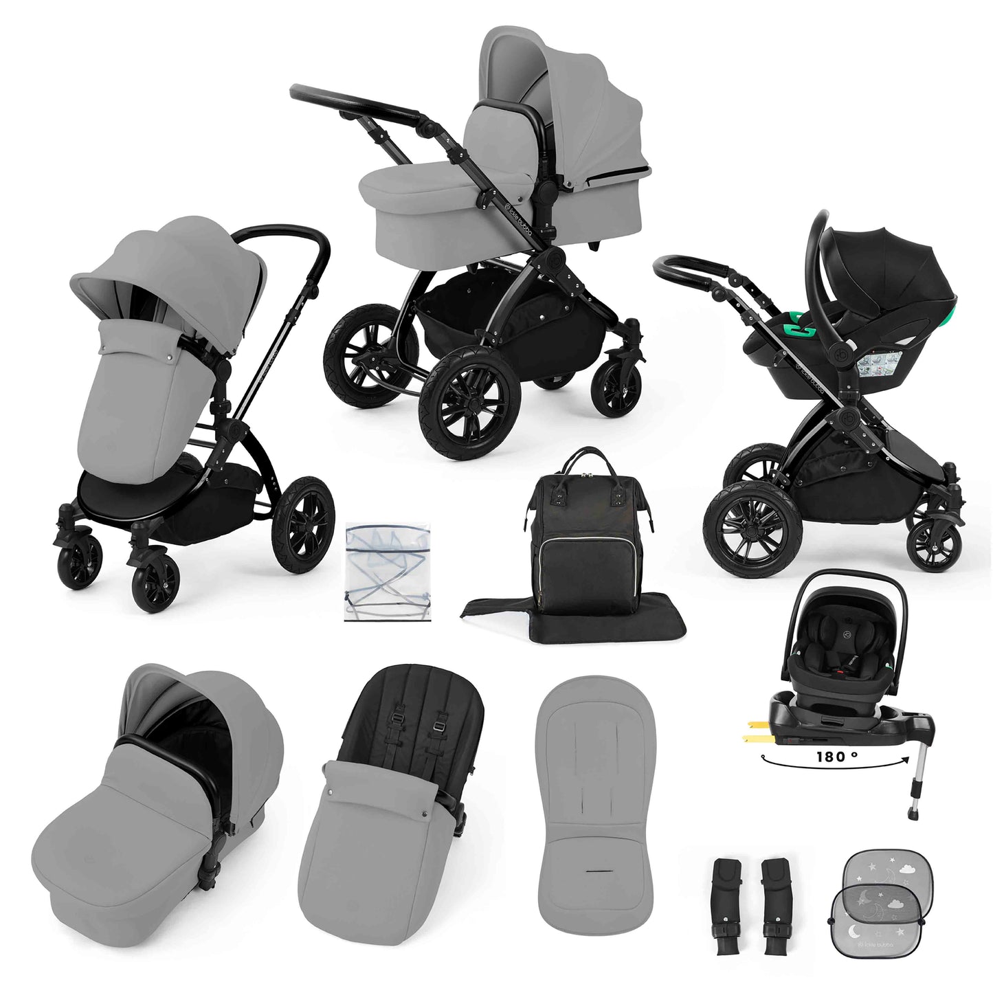 Stomp Luxe 12 Piece Travel System with i-Size Nimbus 180° Spin Car Seat & ISOFIX Base