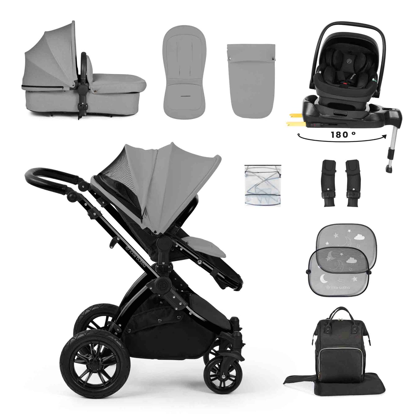 Stomp Luxe 12 Piece Travel System with i-Size Nimbus 180° Spin Car Seat & ISOFIX Base
