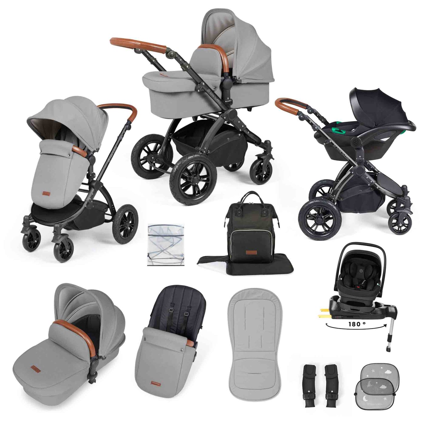 Stomp Luxe 12 Piece Travel System with i-Size Nimbus 180° Spin Car Seat & ISOFIX Base