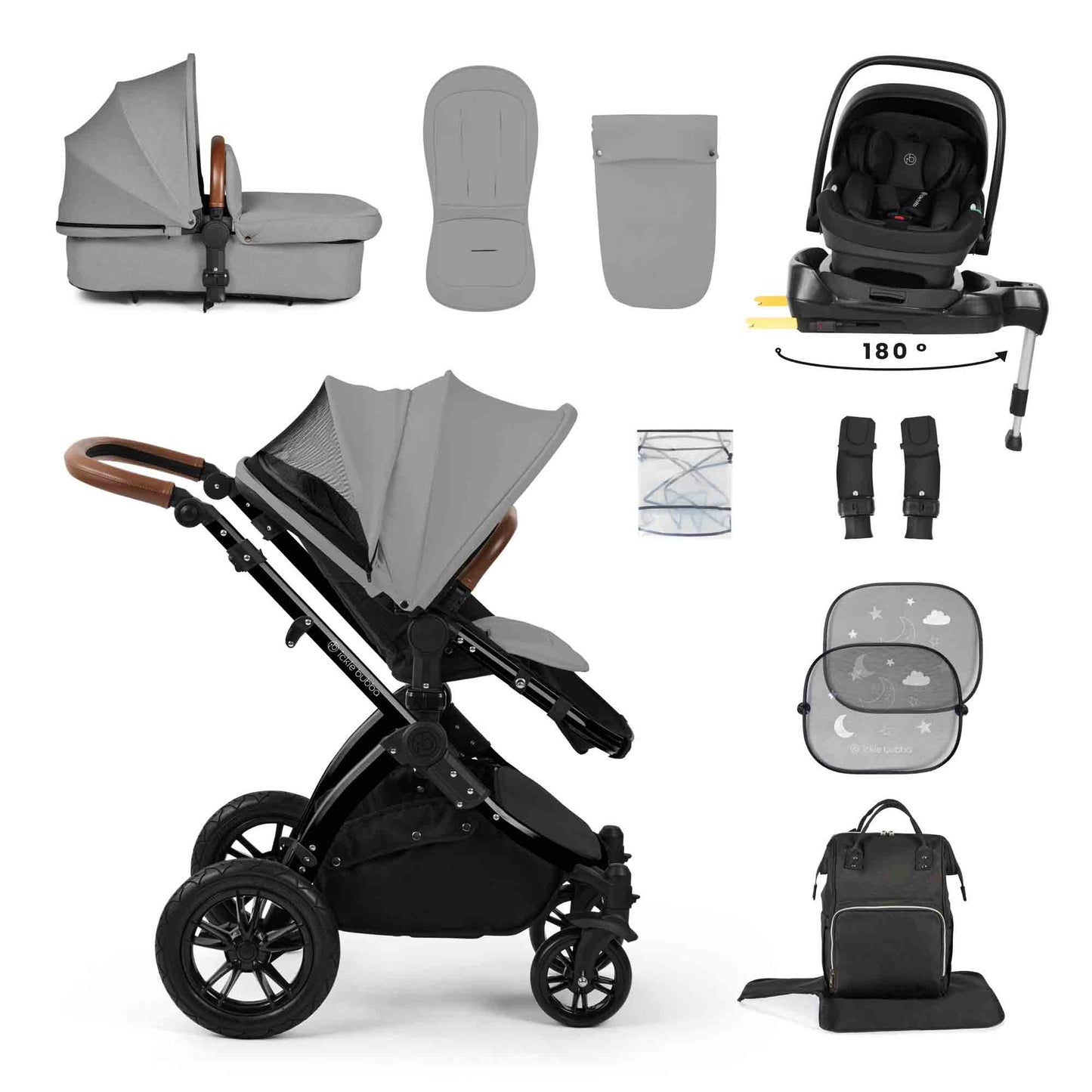 Stomp Luxe 12 Piece Travel System with i-Size Nimbus 180° Spin Car Seat & ISOFIX Base