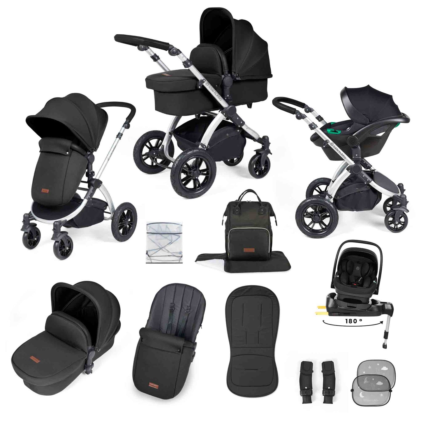 Stomp Luxe 12 Piece Travel System with i-Size Nimbus 180° Spin Car Seat & ISOFIX Base