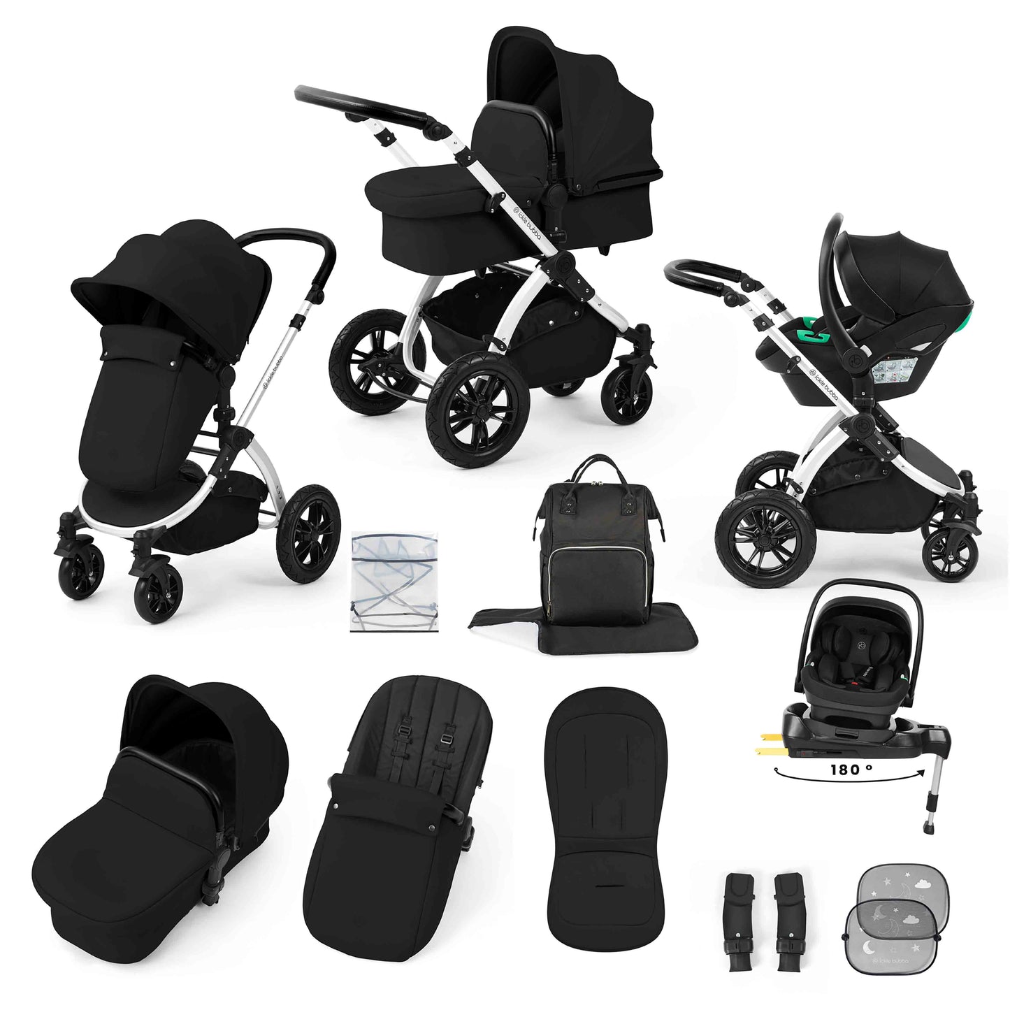 Stomp Luxe 12 Piece Travel System with i-Size Nimbus 180° Spin Car Seat & ISOFIX Base