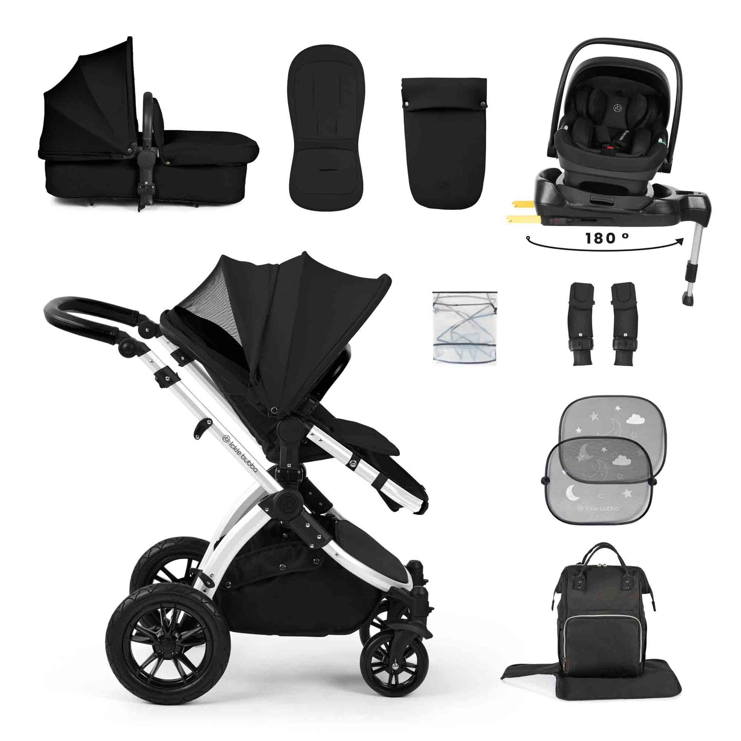 Stomp Luxe 12 Piece Travel System with i-Size Nimbus 180° Spin Car Seat & ISOFIX Base