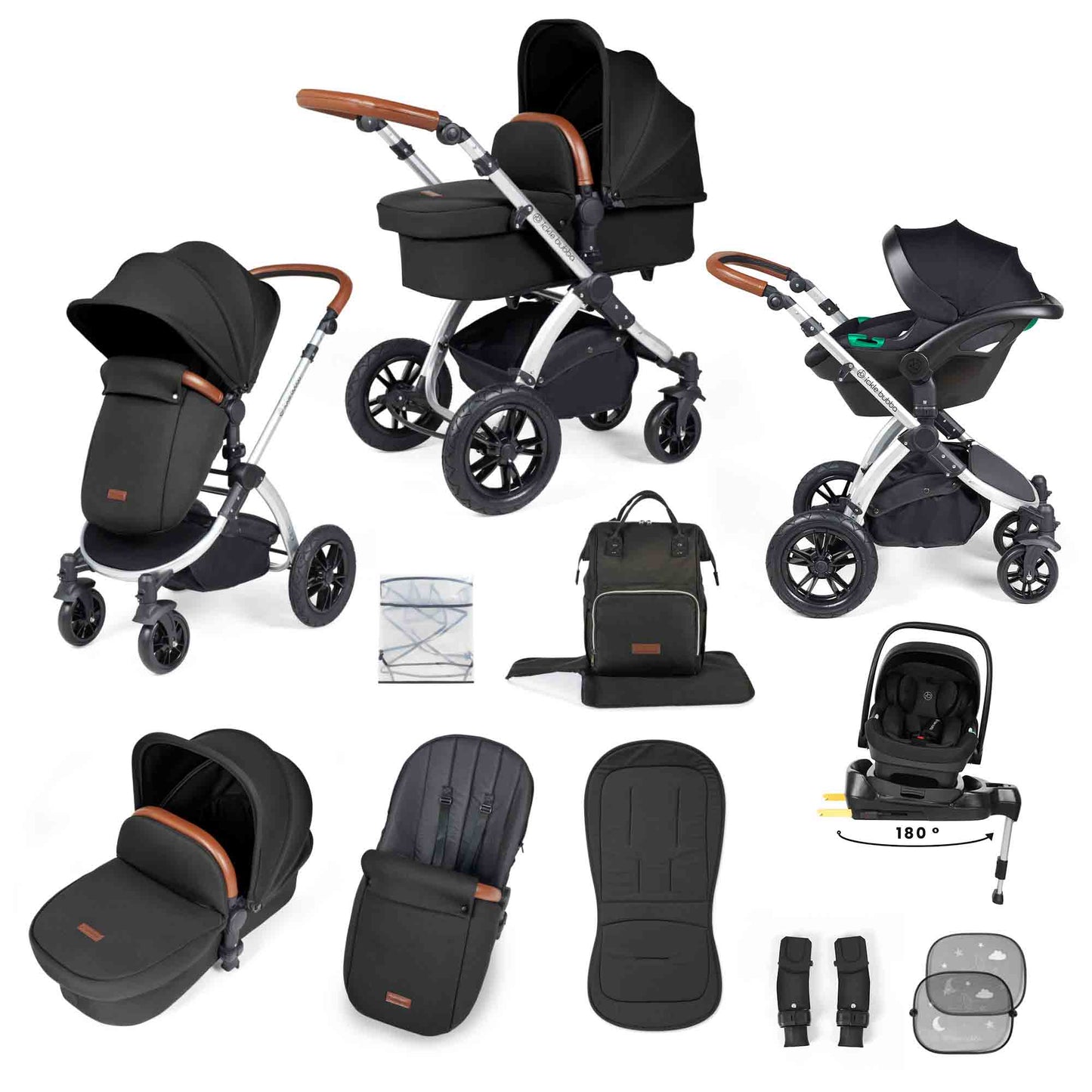 Stomp Luxe 12 Piece Travel System with i-Size Nimbus 180° Spin Car Seat & ISOFIX Base