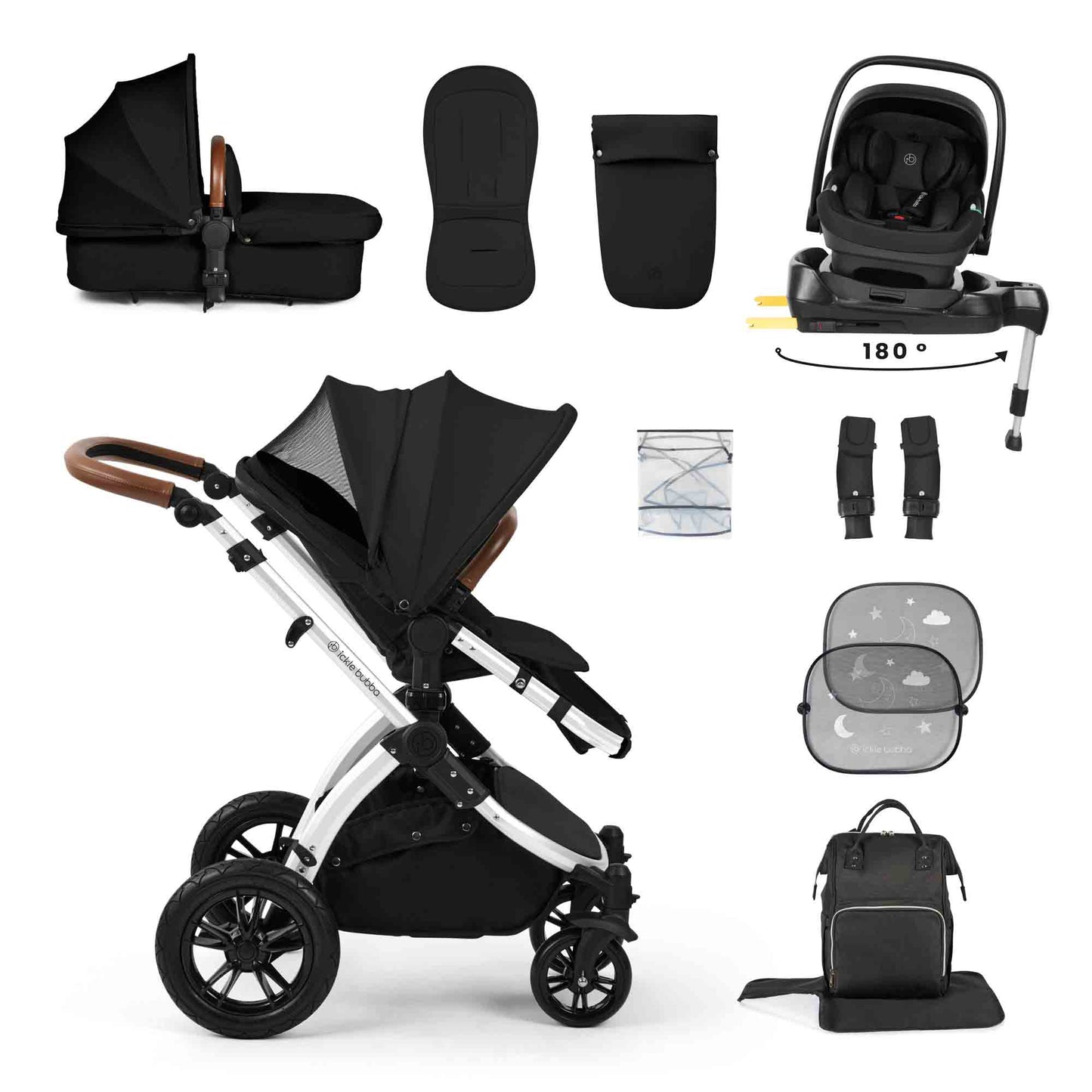 Stomp Luxe 12 Piece Travel System with i-Size Nimbus 180° Spin Car Seat & ISOFIX Base