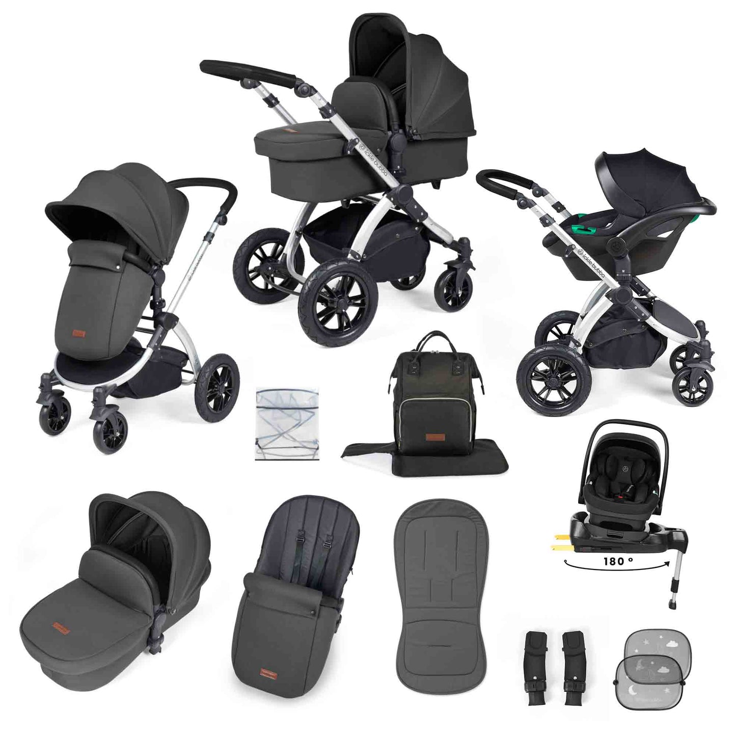 Stomp Luxe 12 Piece Travel System with i-Size Nimbus 180° Spin Car Seat & ISOFIX Base