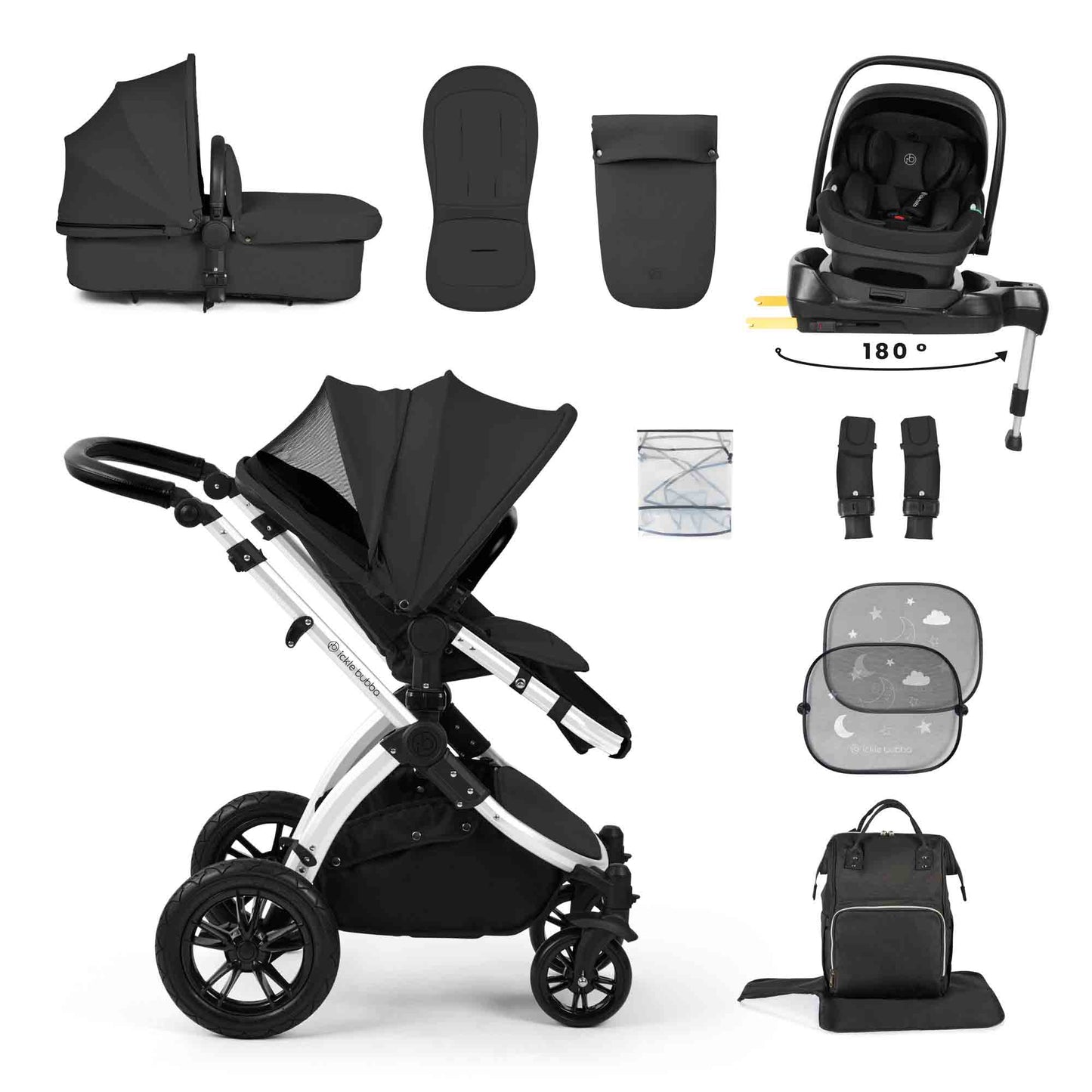 Stomp Luxe 12 Piece Travel System with i-Size Nimbus 180° Spin Car Seat & ISOFIX Base