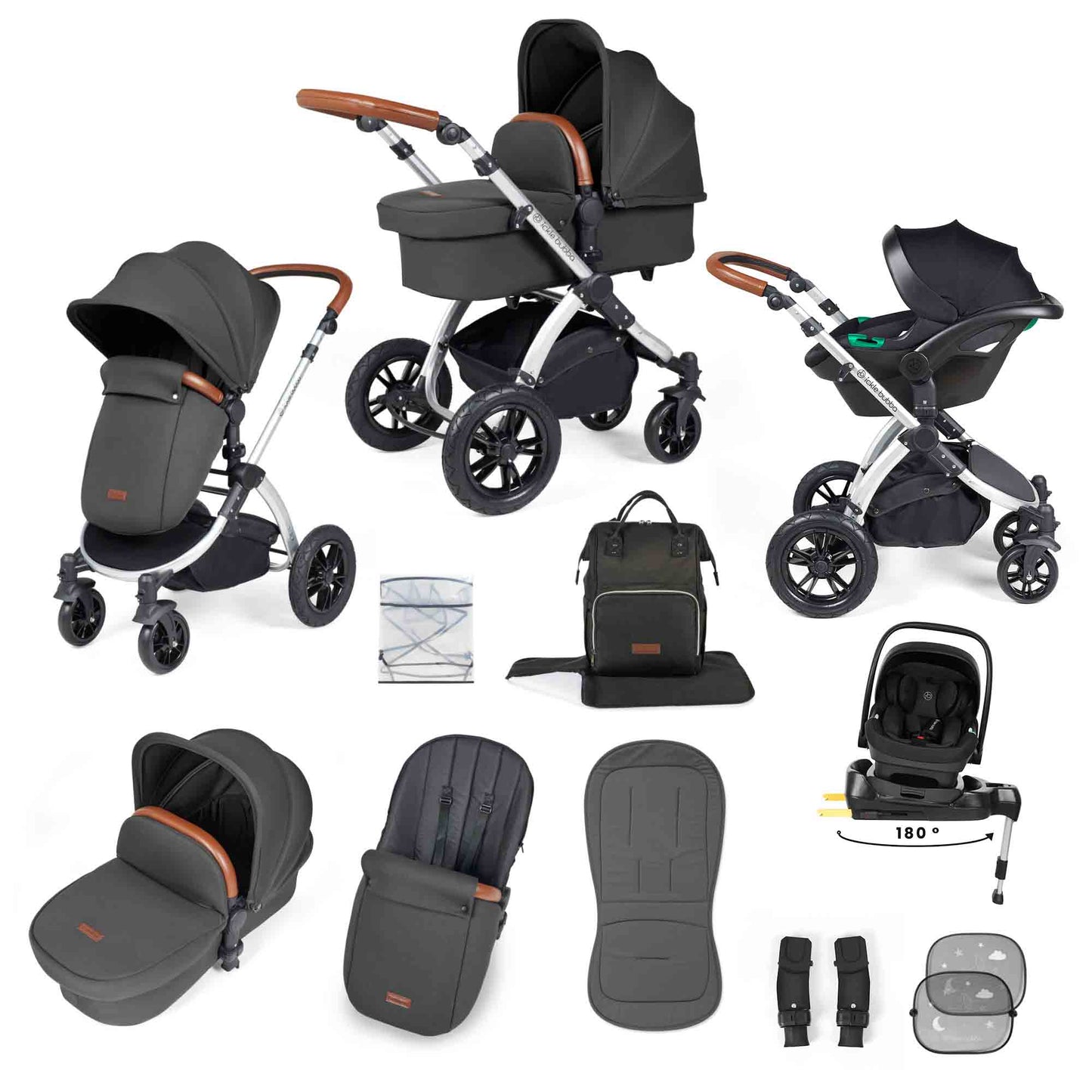 Stomp Luxe 12 Piece Travel System with i-Size Nimbus 180° Spin Car Seat & ISOFIX Base