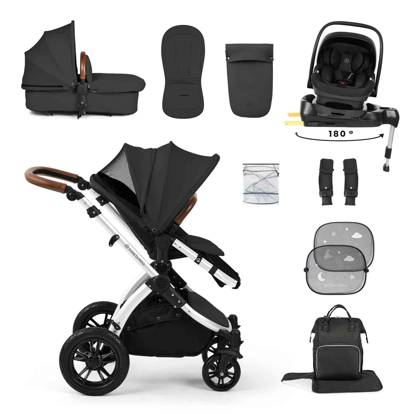 Stomp Luxe 12 Piece Travel System with i-Size Nimbus 180° Spin Car Seat & ISOFIX Base