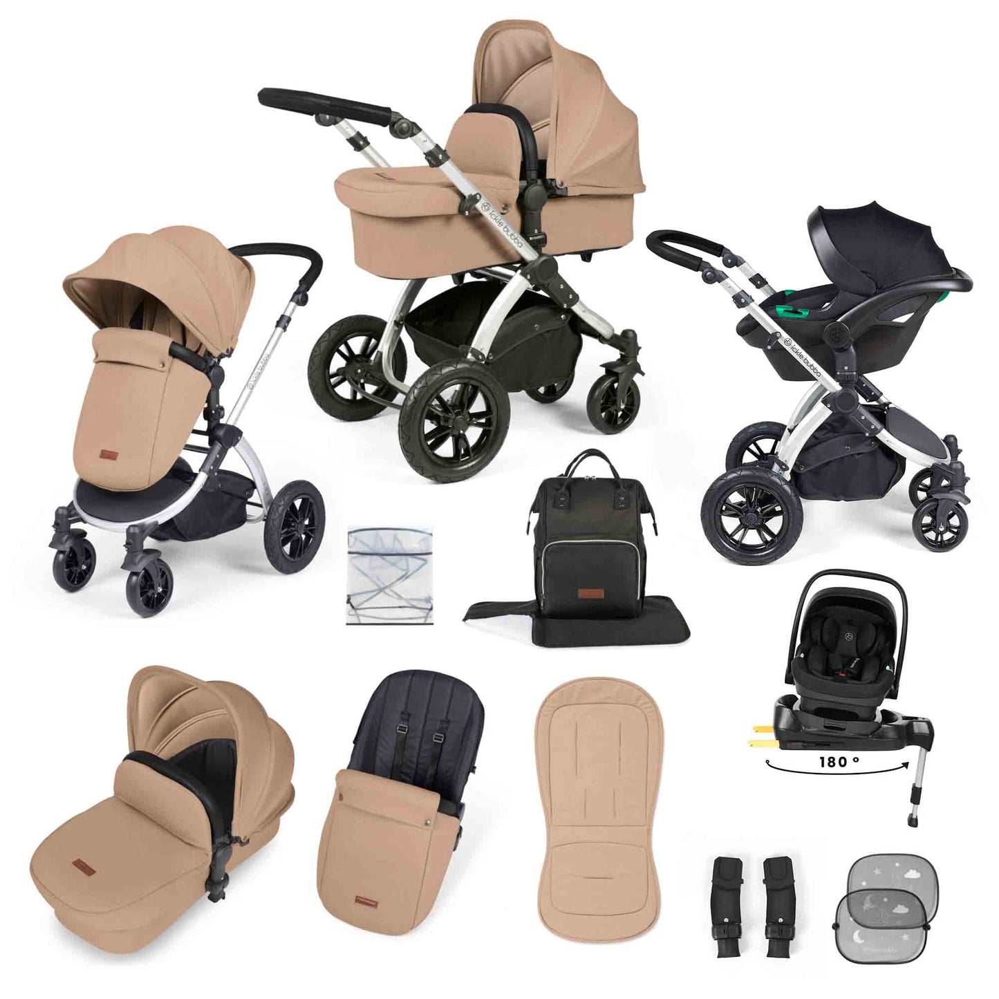 Stomp Luxe 12 Piece Travel System with i-Size Nimbus 180° Spin Car Seat & ISOFIX Base