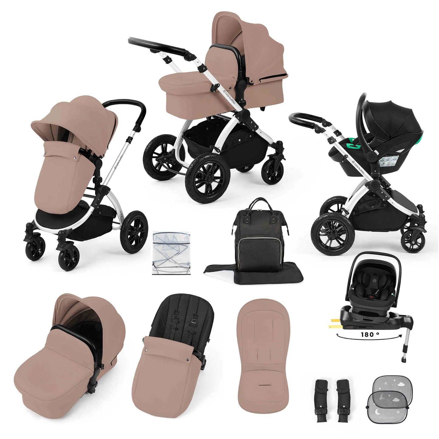 Stomp Luxe 12 Piece Travel System with i-Size Nimbus 180° Spin Car Seat & ISOFIX Base