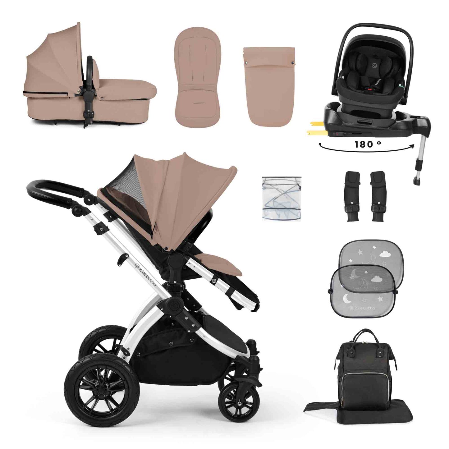 Stomp Luxe 12 Piece Travel System with i-Size Nimbus 180° Spin Car Seat & ISOFIX Base