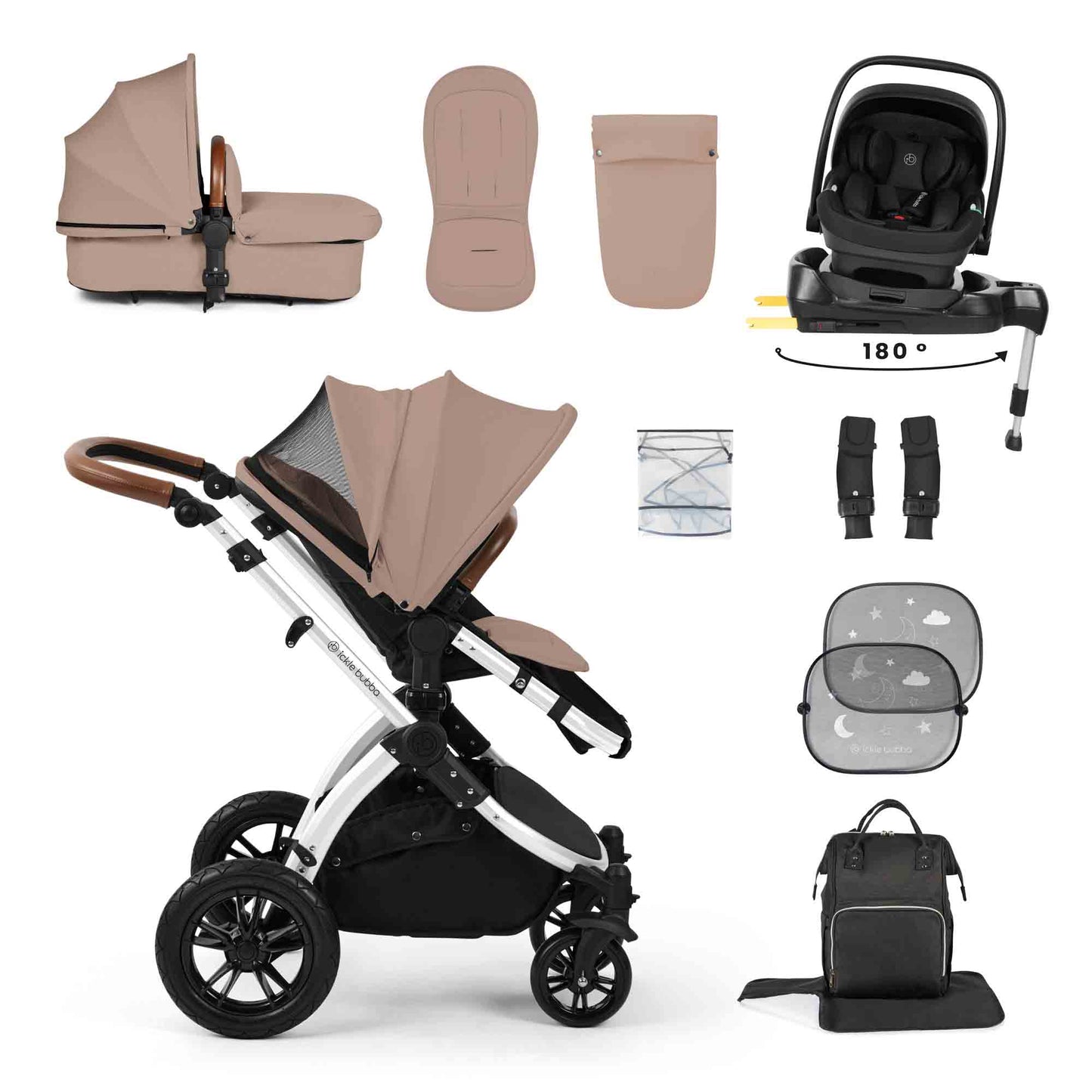 Stomp Luxe 12 Piece Travel System with i-Size Nimbus 180° Spin Car Seat & ISOFIX Base