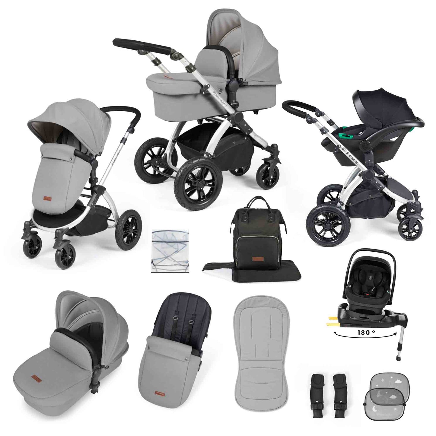 Stomp Luxe 12 Piece Travel System with i-Size Nimbus 180° Spin Car Seat & ISOFIX Base
