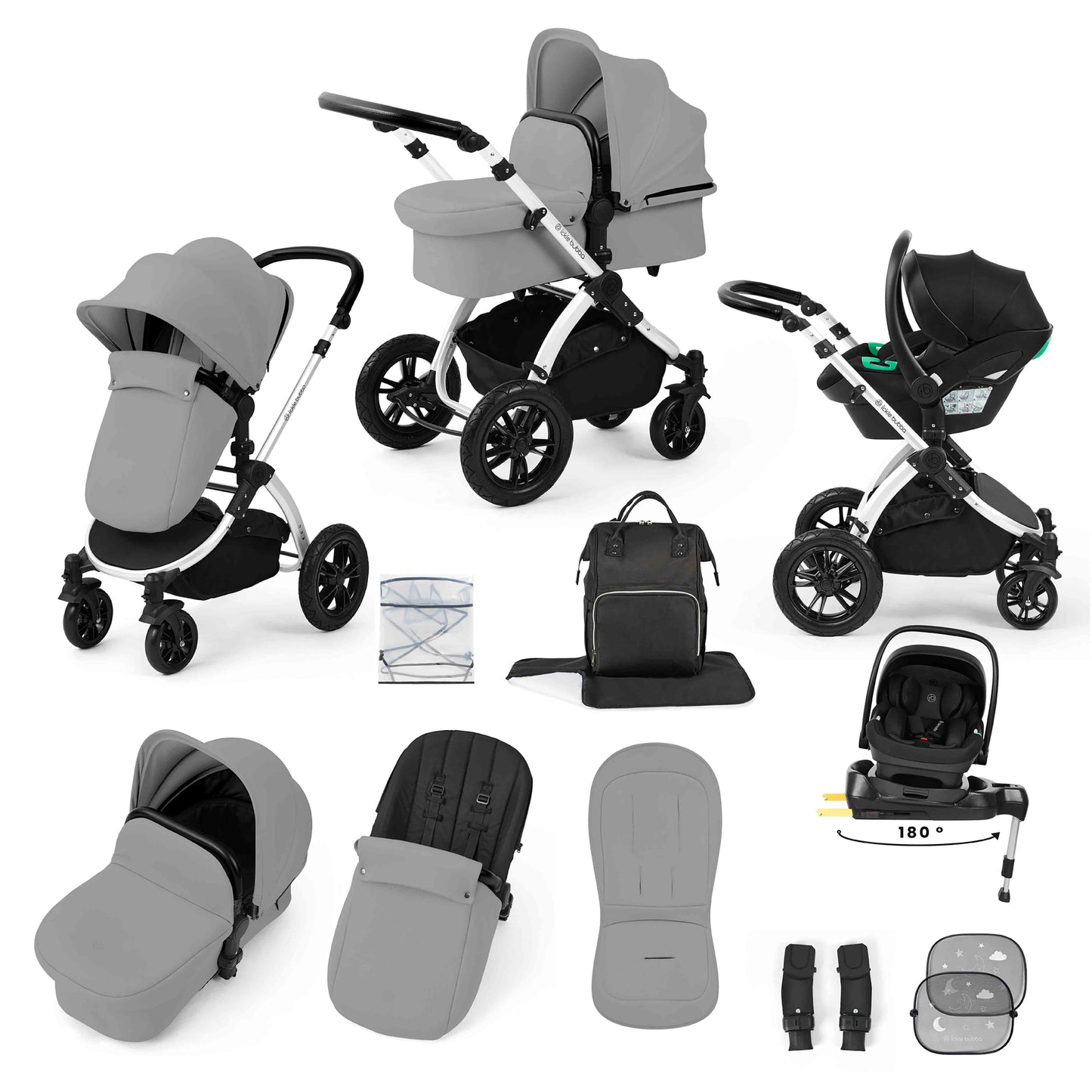 Stomp Luxe 12 Piece Travel System with i-Size Nimbus 180° Spin Car Seat & ISOFIX Base